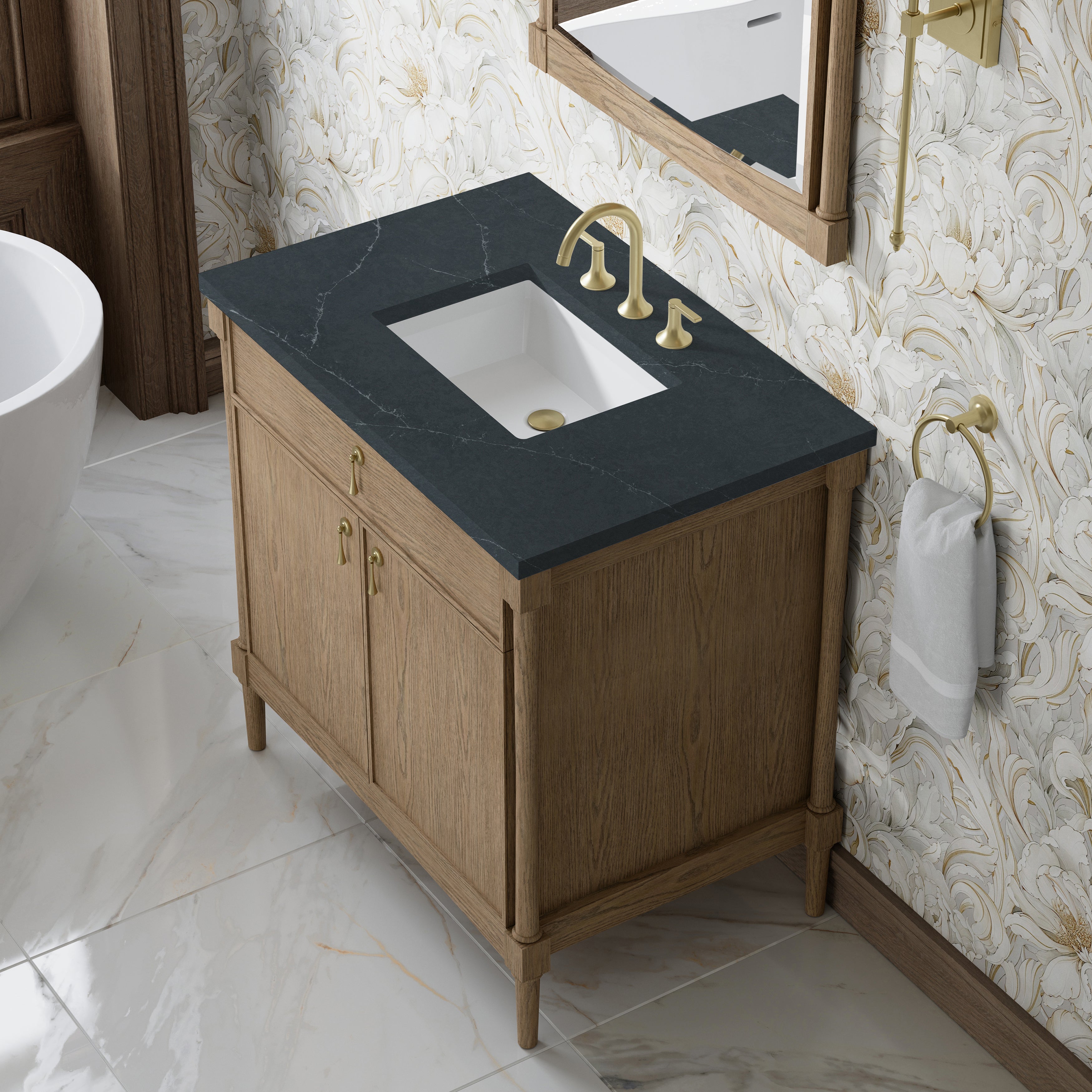 James Martin Kinnsden 36" Single Vanity in Weathered Oak with 3cm Countertop