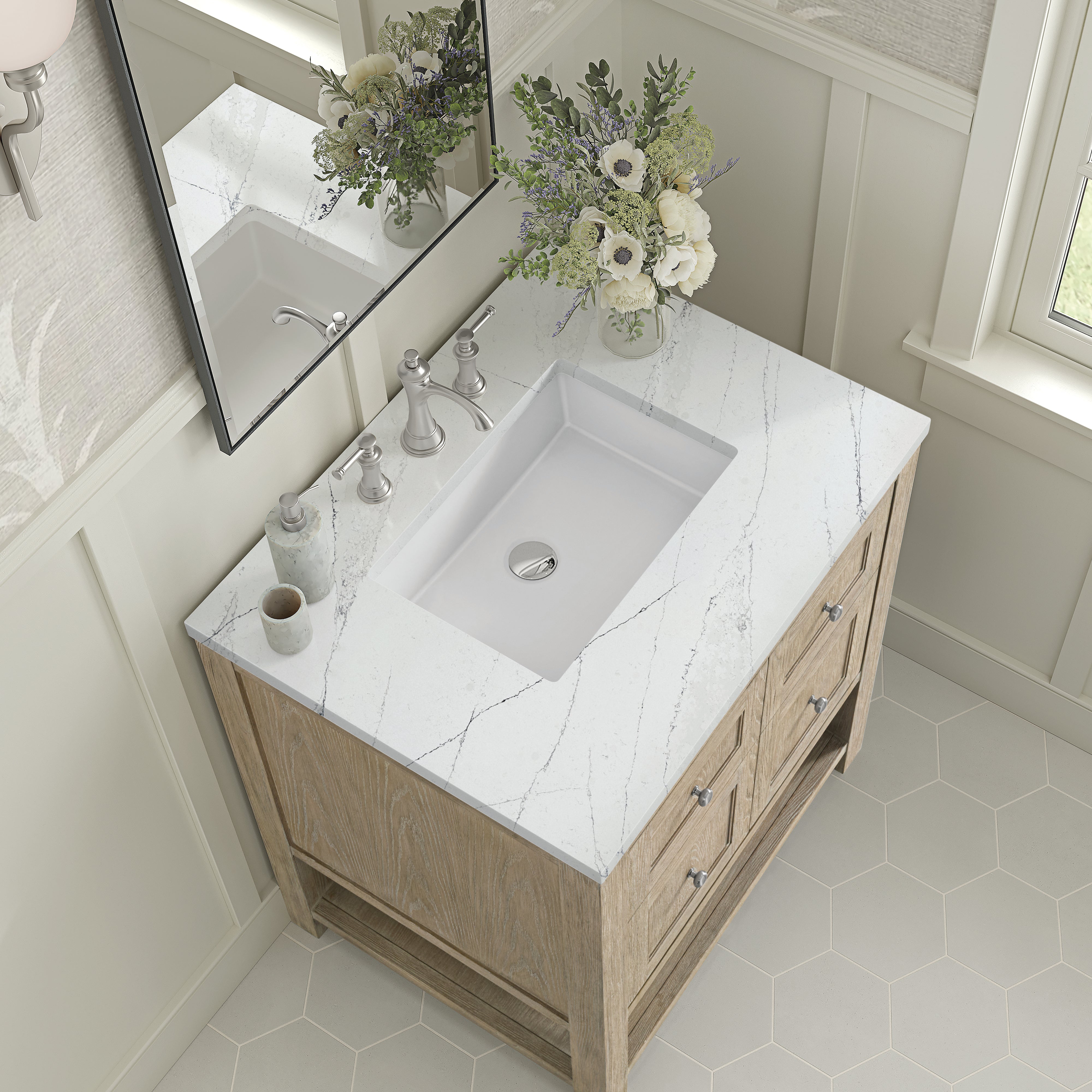 James Martin Breckenridge 30" Single Vanity in Whitewashed Oak with 3cm Countertop
