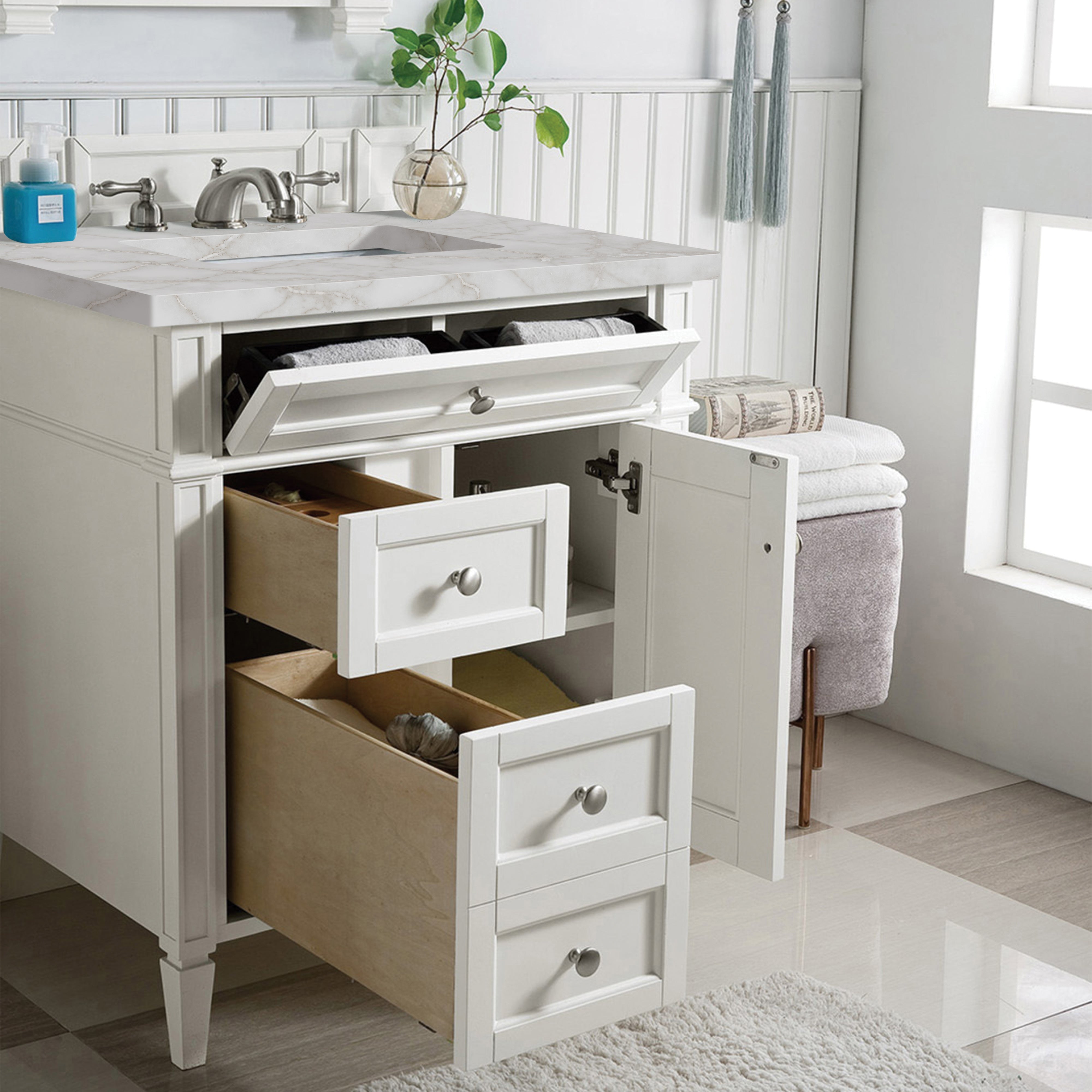 James Martin Brittany 30" Single Vanity in Bright White with 3cm Countertop