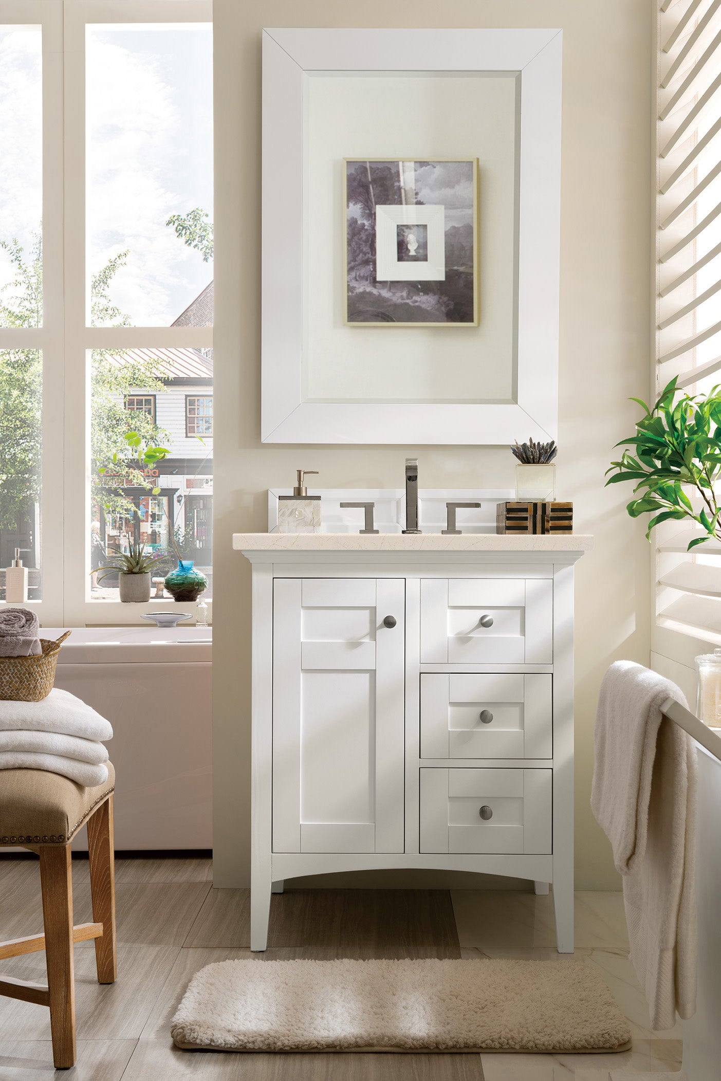 James Martin Palisades 30" Single Vanity in Bright White with 3cm Countertop