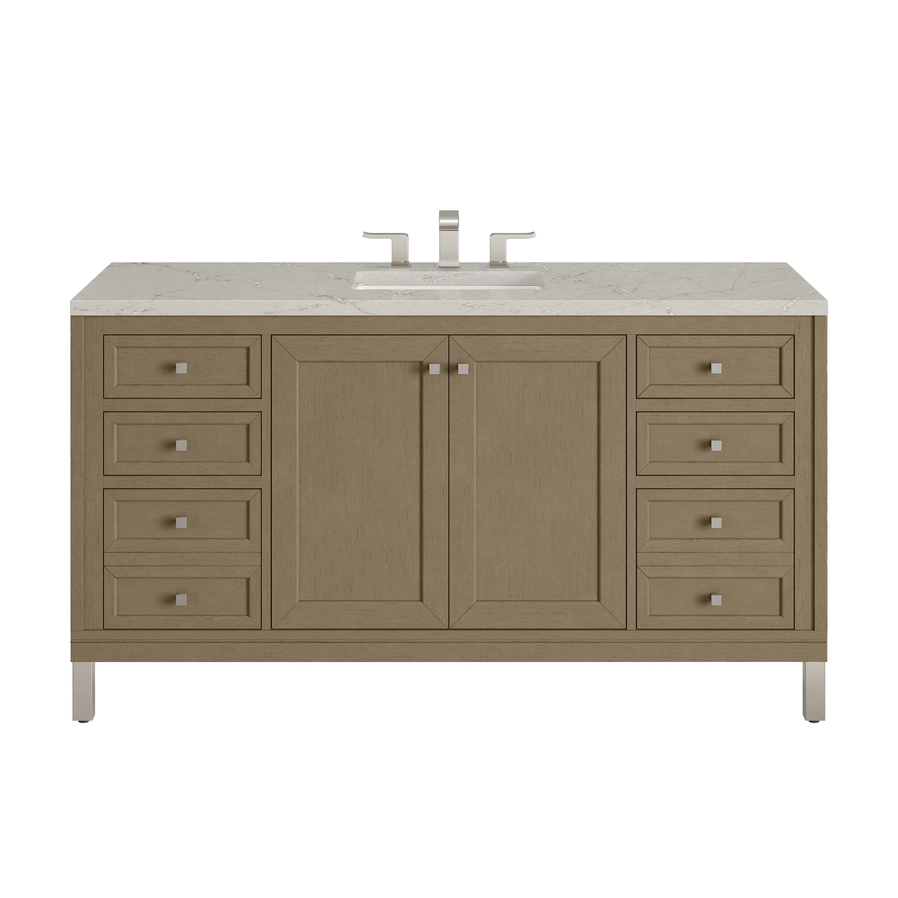 James Martin Chicago 60" Single Vanity in Walnut Whisper with 3cm Countertop and FreePower Wireless Charger