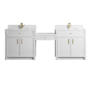 James Martin Bellshire 96" Dual Vanity Set with 24" Make-Up Counter in Bright White with 3cm Countertop