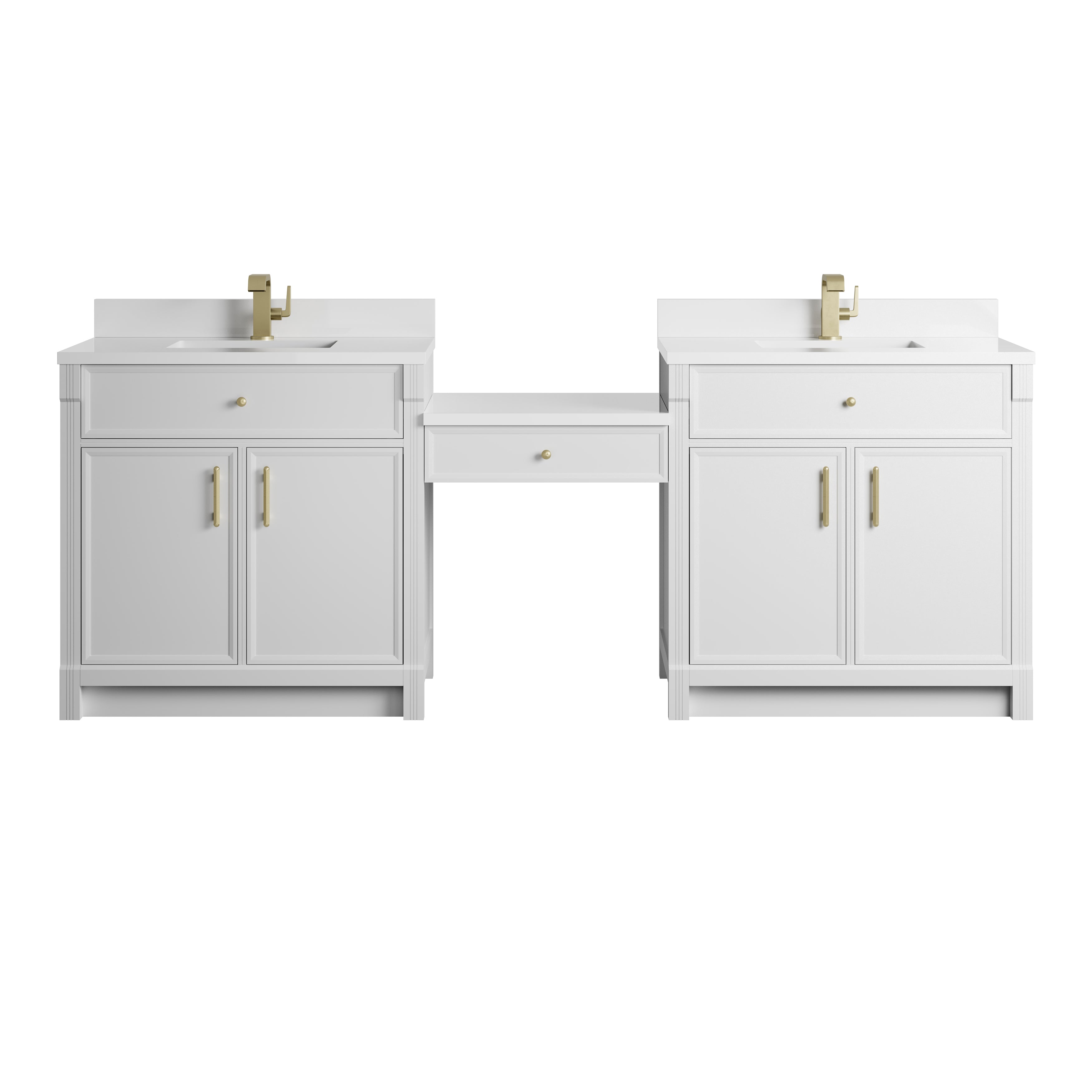 James Martin Bellshire 96" Dual Vanity Set with 24" Make-Up Counter in Bright White with 3cm Countertop