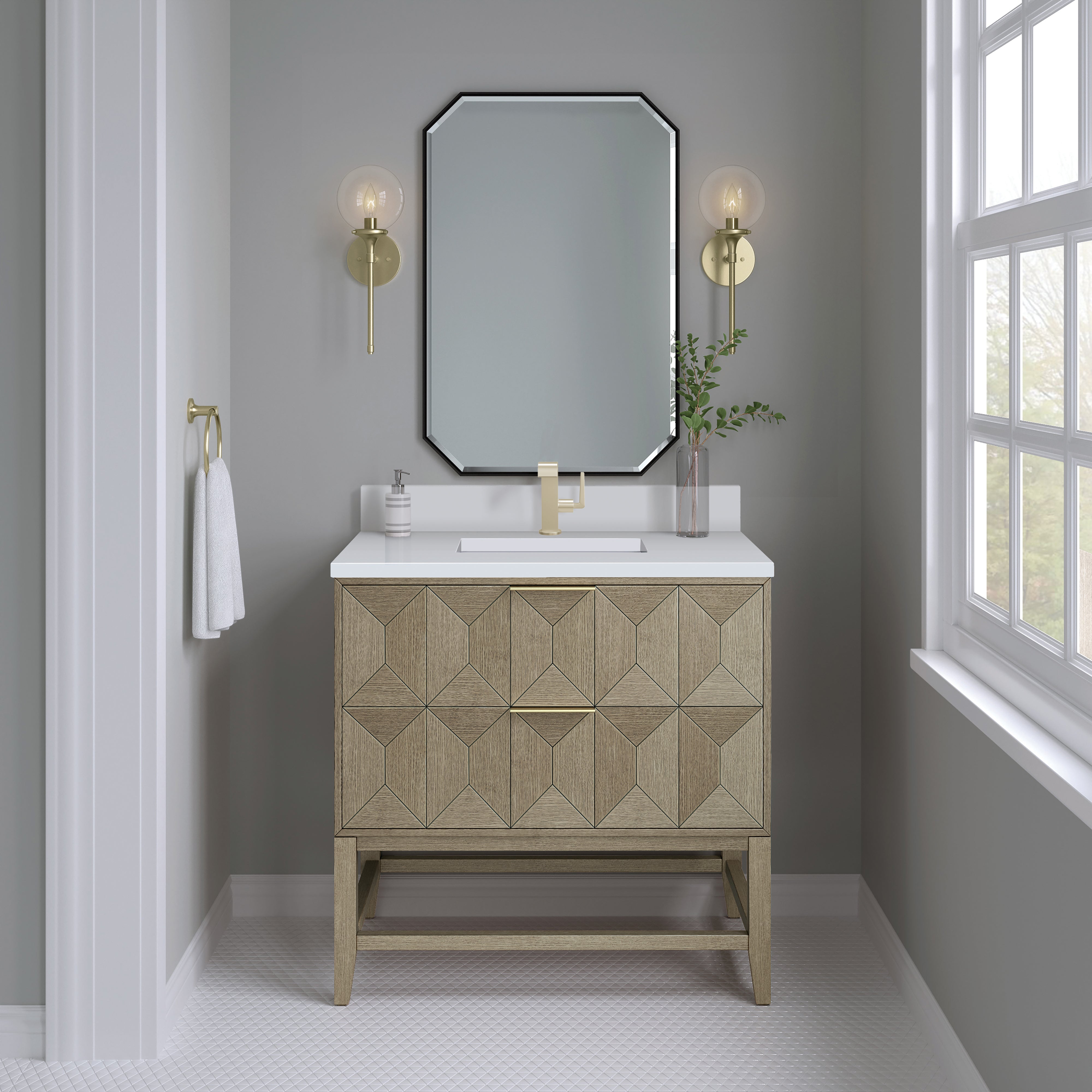 James Martin Emmeline 36" Single Vanity in Pebble Oak with 3cm Countertop