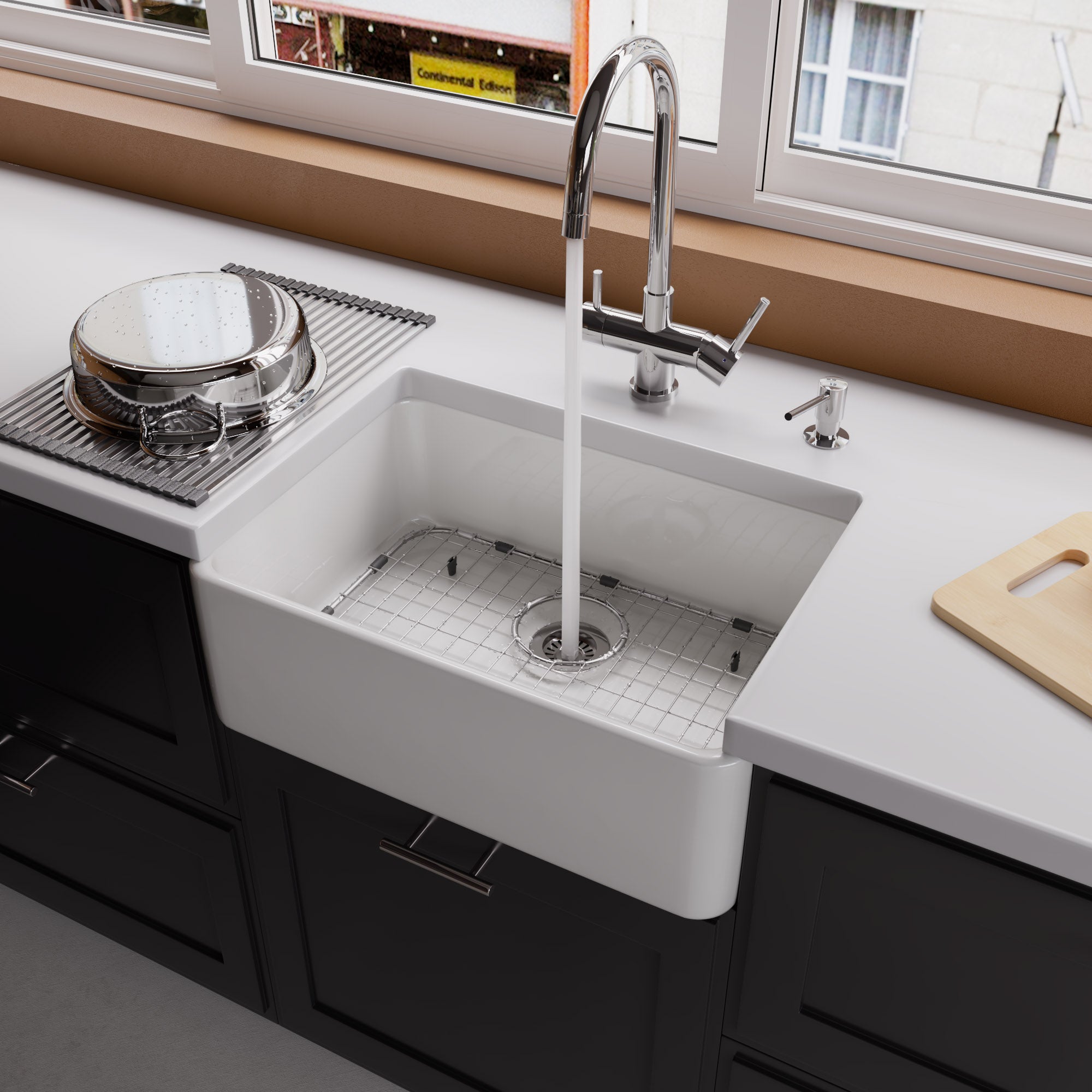 ALFI brand AB503 AB503-W White 23" Smooth Apron Fireclay Single Bowl Farmhouse Kitchen Sink