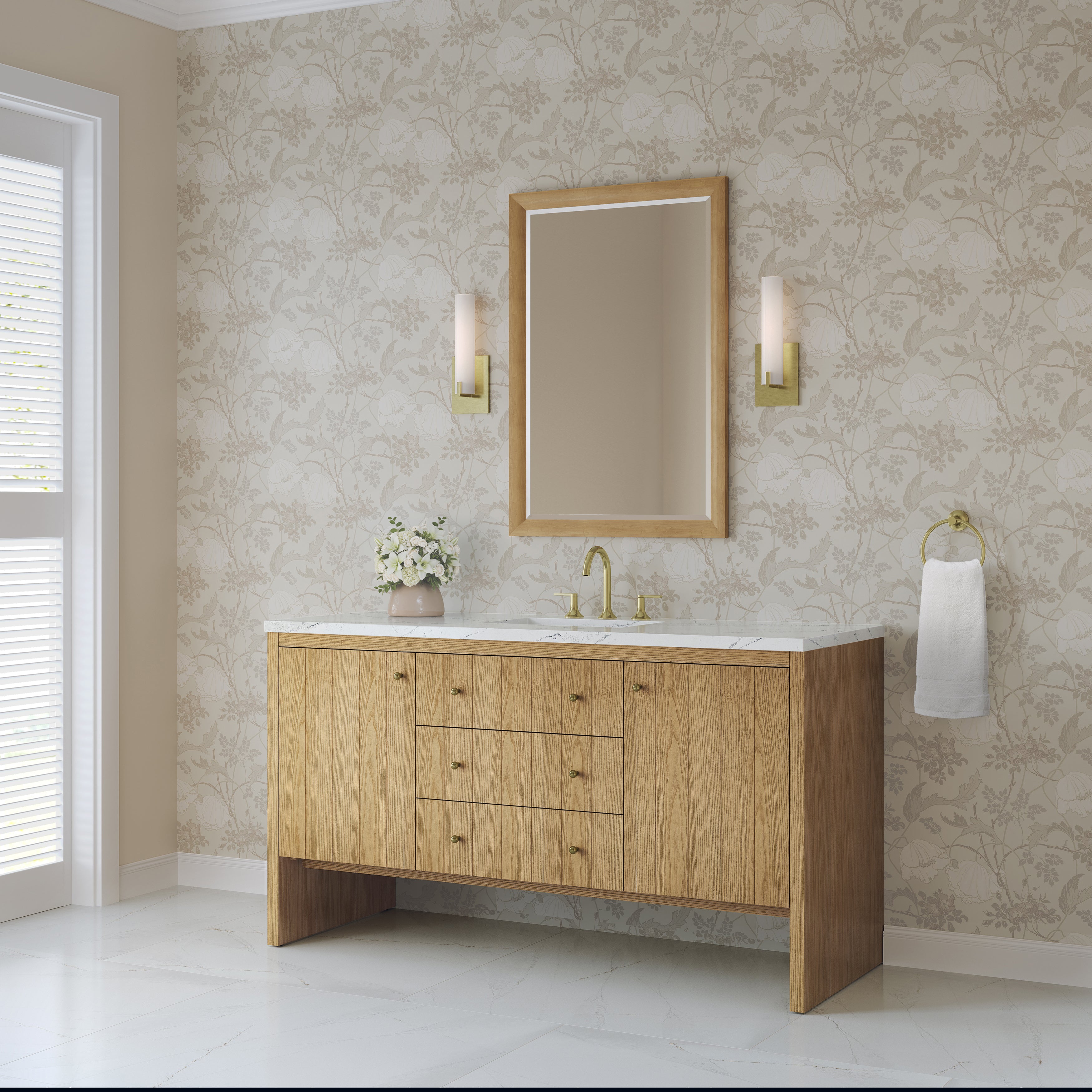 James Martin Hudson 60" Single Vanity in Light Natural Oak with 3cm Countertop and FreePower Wireless Charger