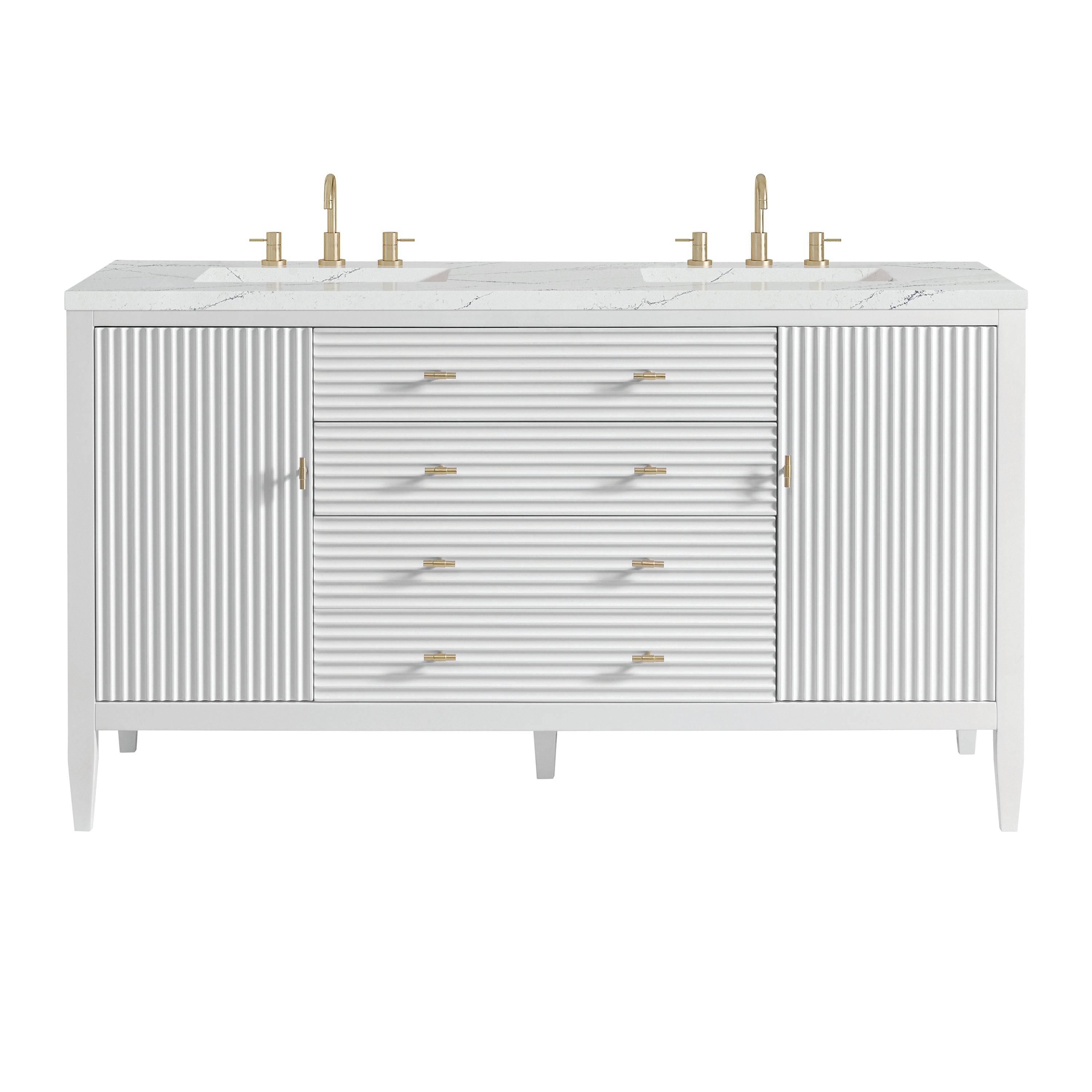 James Martin Myrrin 60" Double Vanity in Bright White with 3cm Countertop and FreePower Wireless Charger
