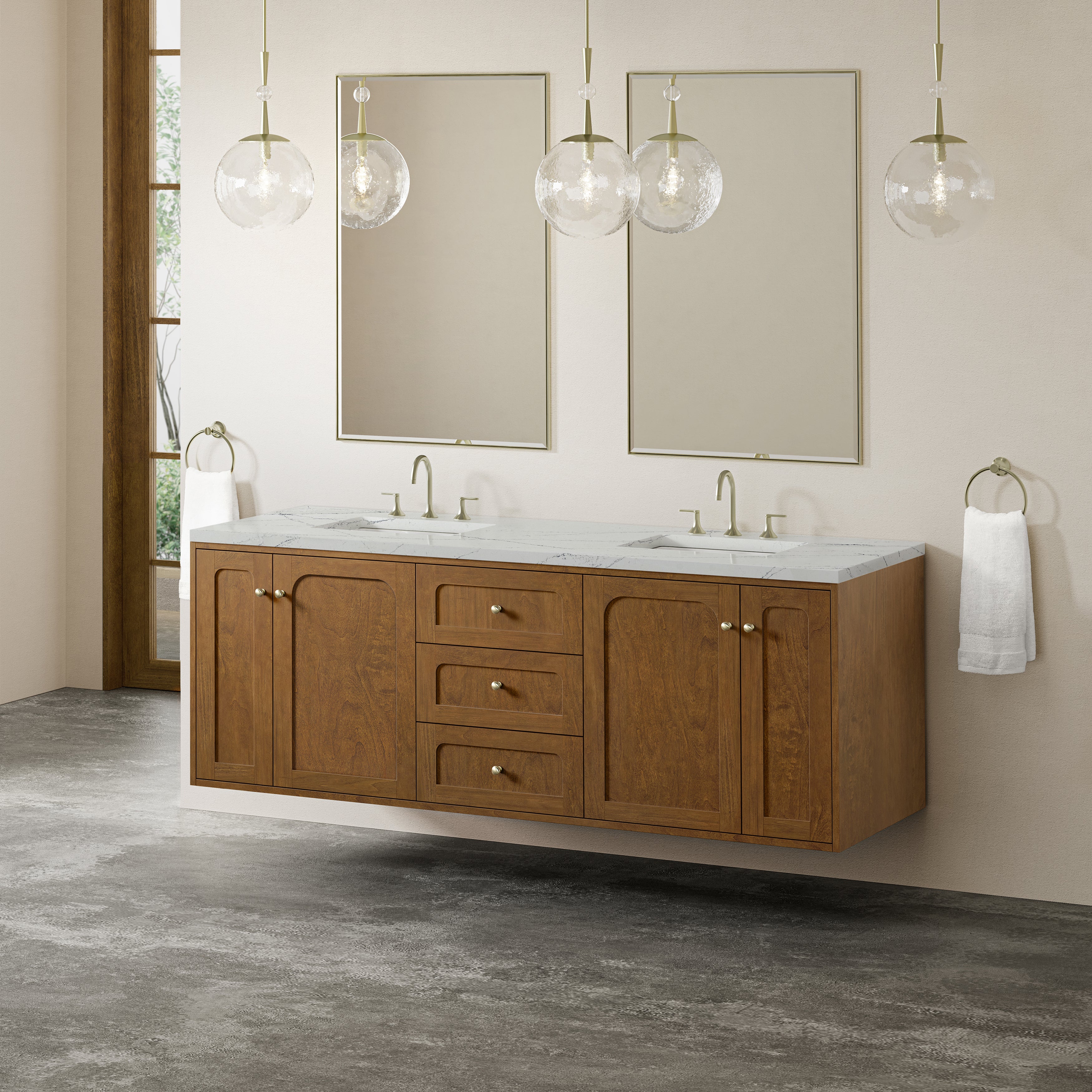 James Martin Laurent 72" Double Vanity in Honey Oak with 3cm Countertop and FreePower Wireless Charger