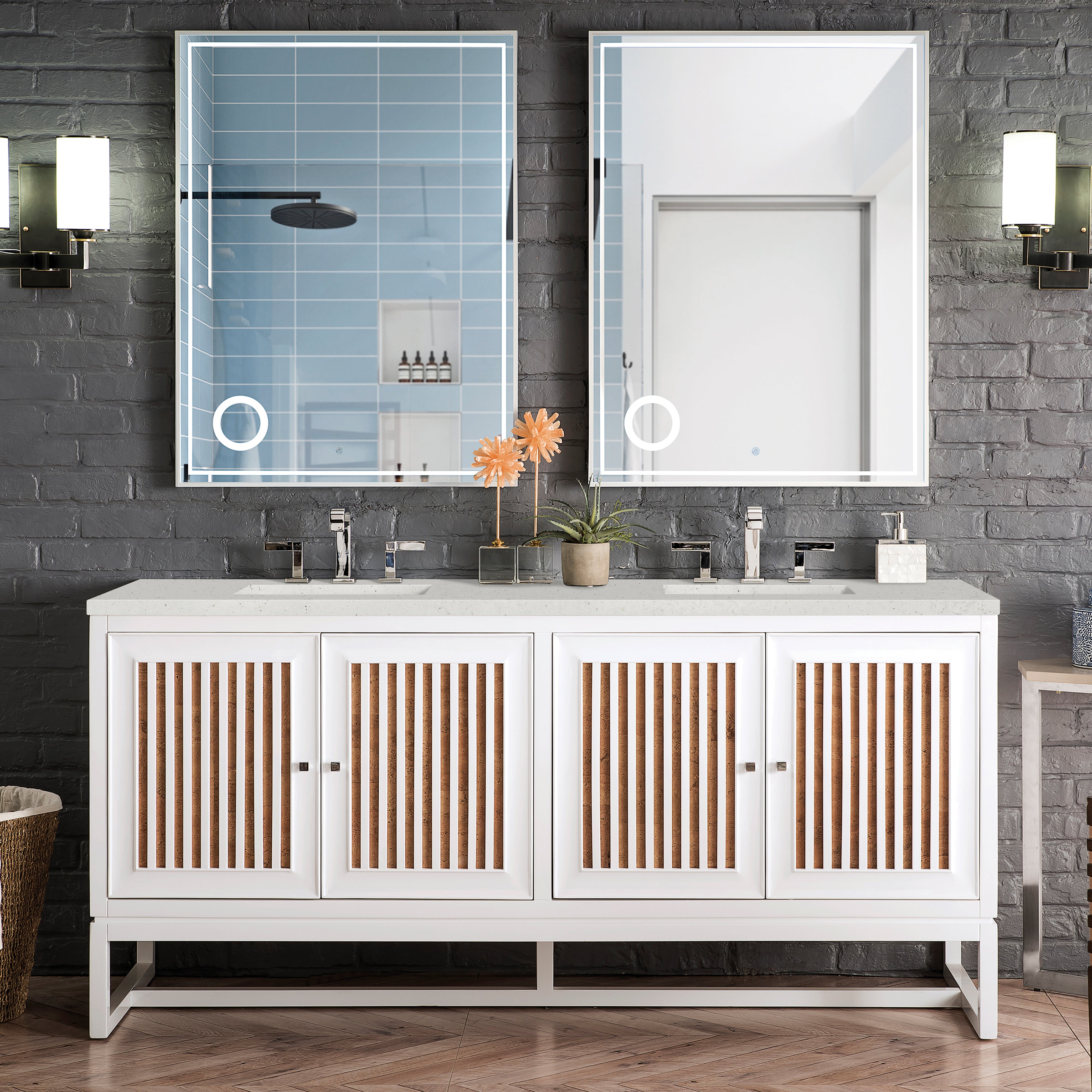 James Martin Athens 72" Double Vanity in Glossy White with 3cm Countertop