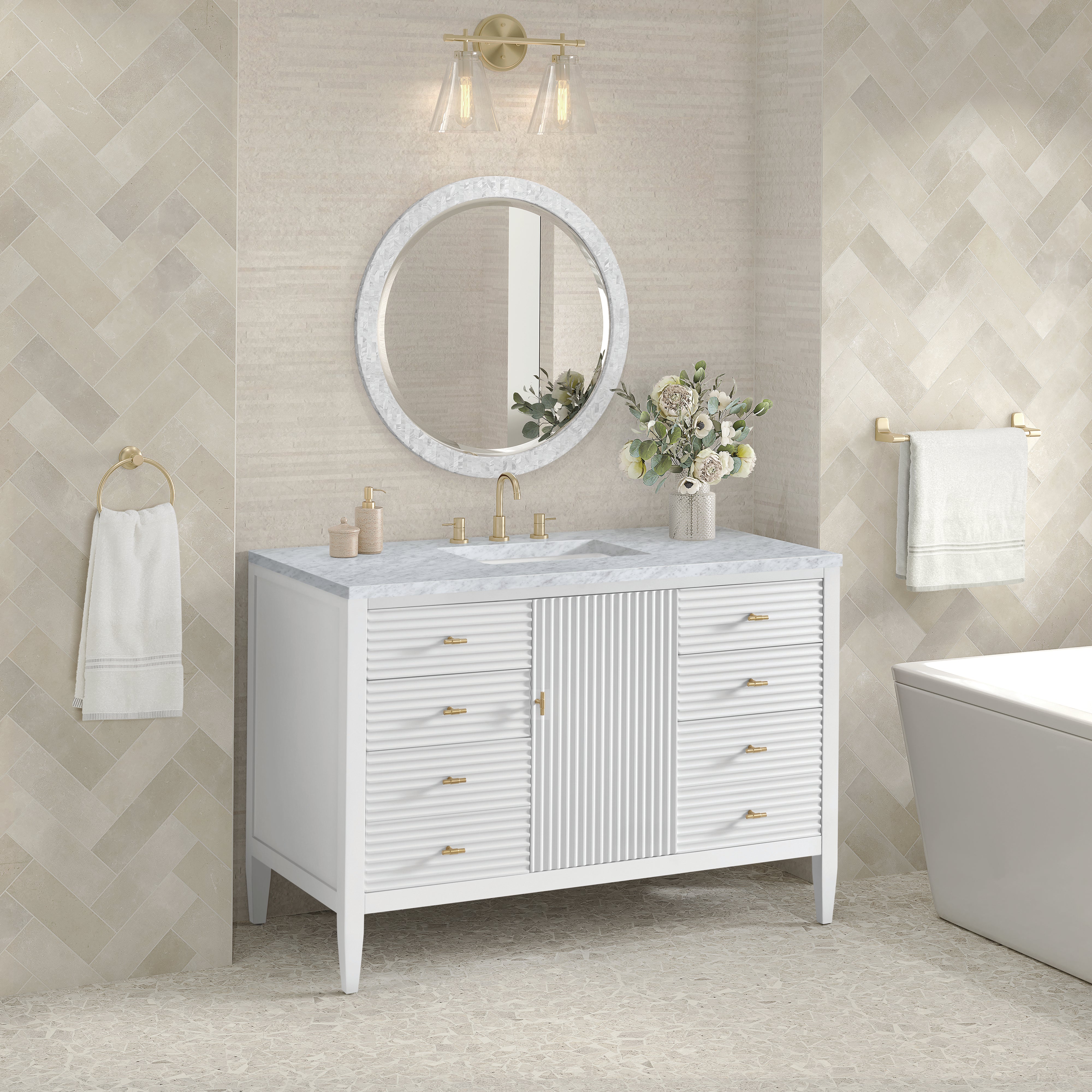 James Martin Myrrin 48" Single Vanity in Bright White with 3cm Countertop