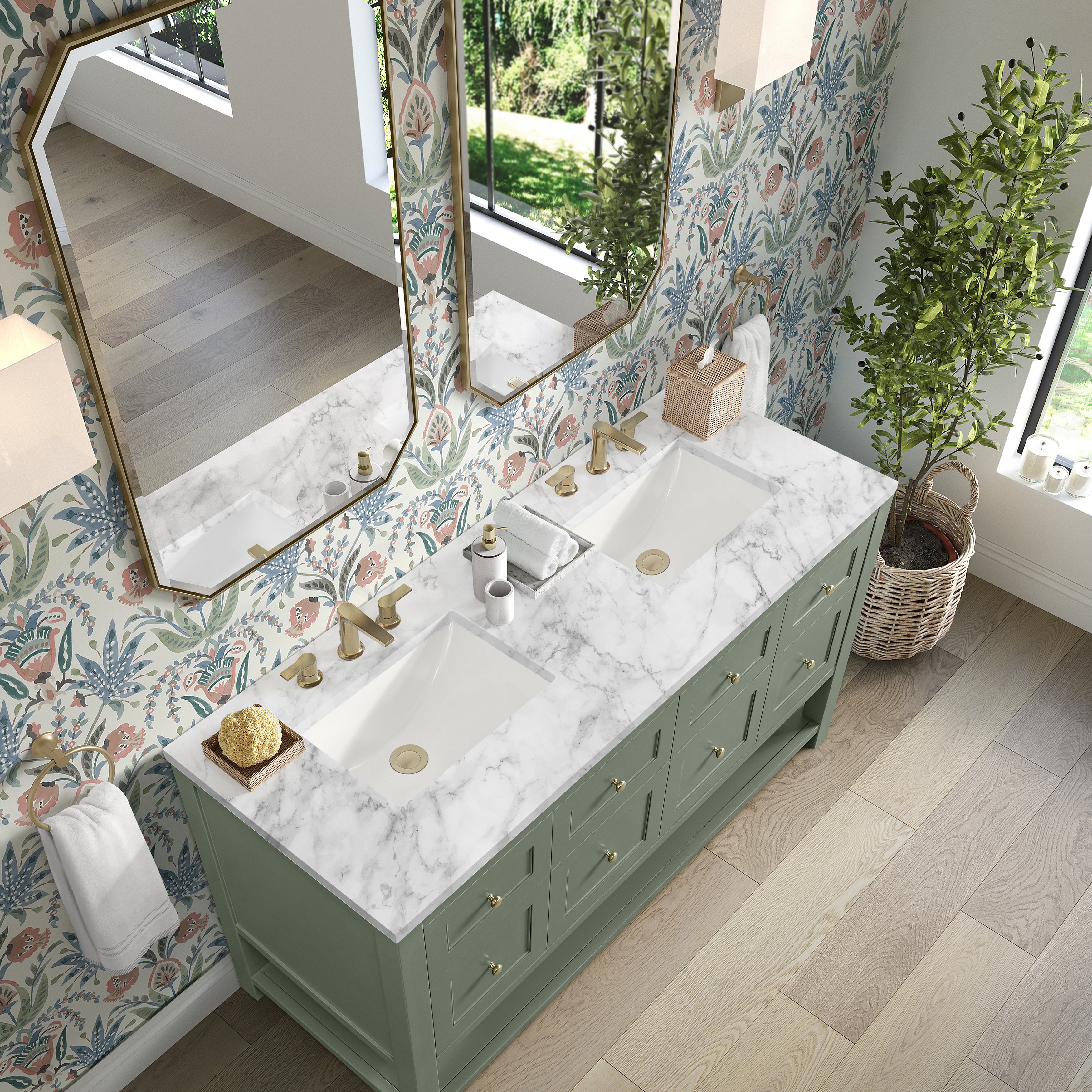James Martin Breckenridge 60" Double Vanity in Smokey Celadon with 3cm Countertop