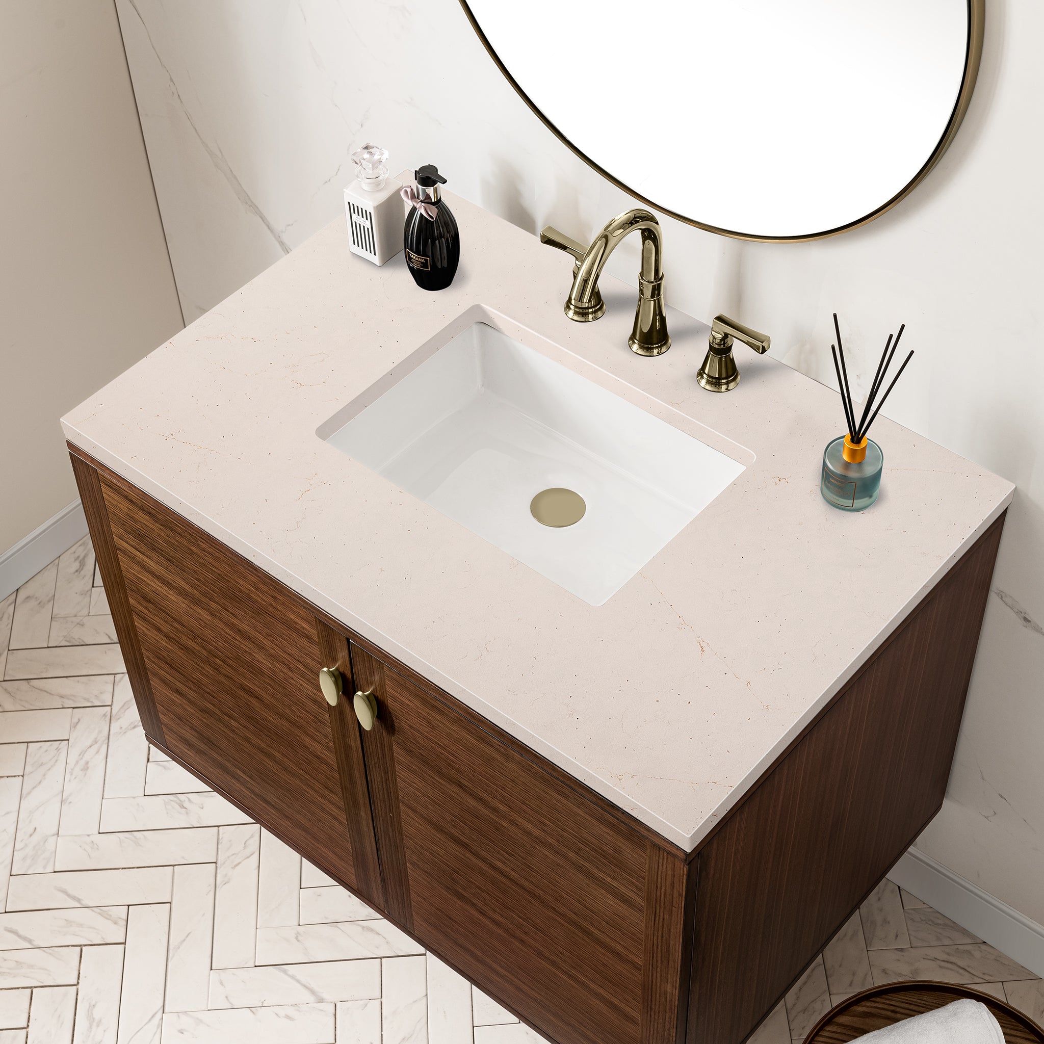 James Martin Amberly 36" Single Vanity in Mid-Century Walnut with 3cm Countertop