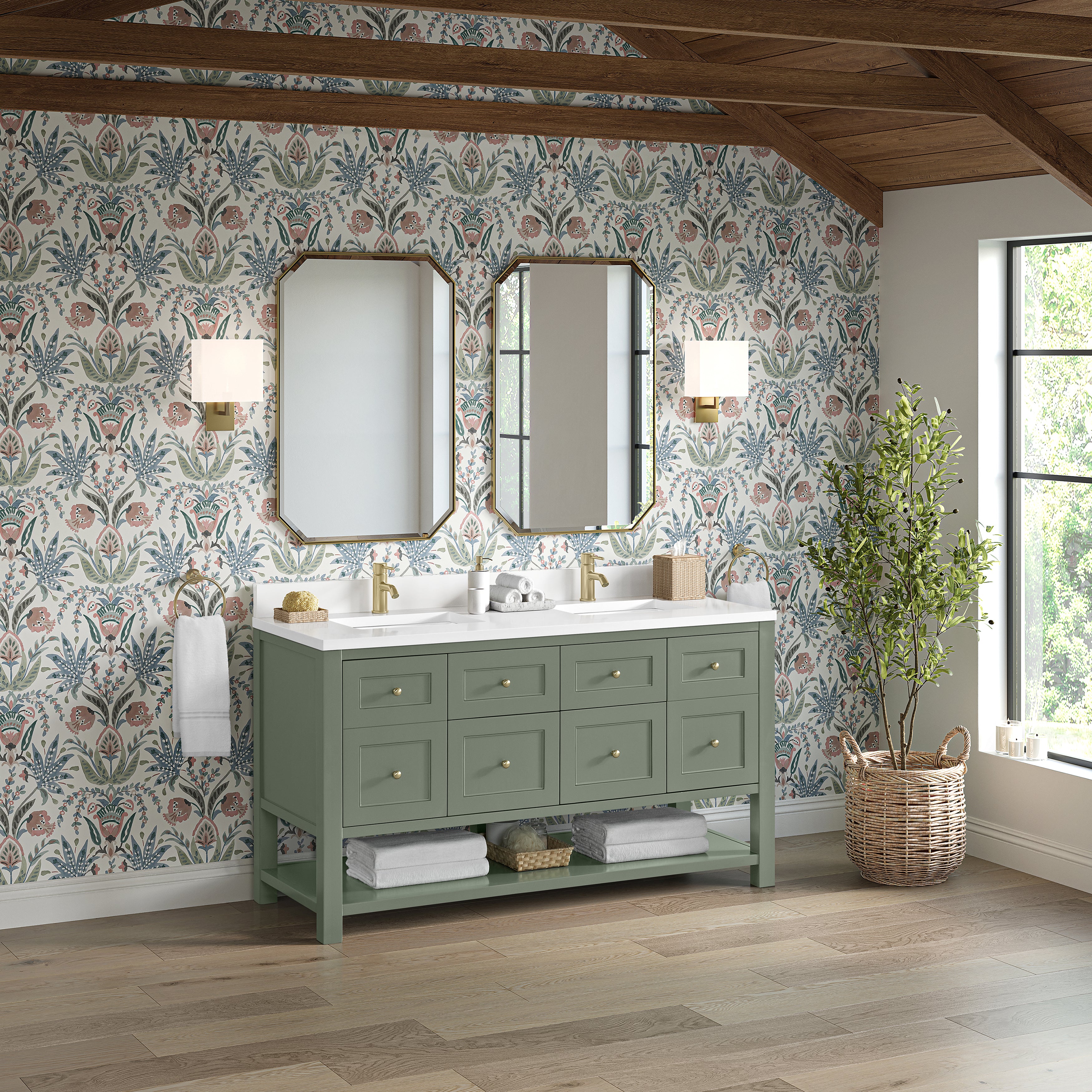 James Martin Breckenridge 60" Double Vanity in Smokey Celadon with 3cm Countertop