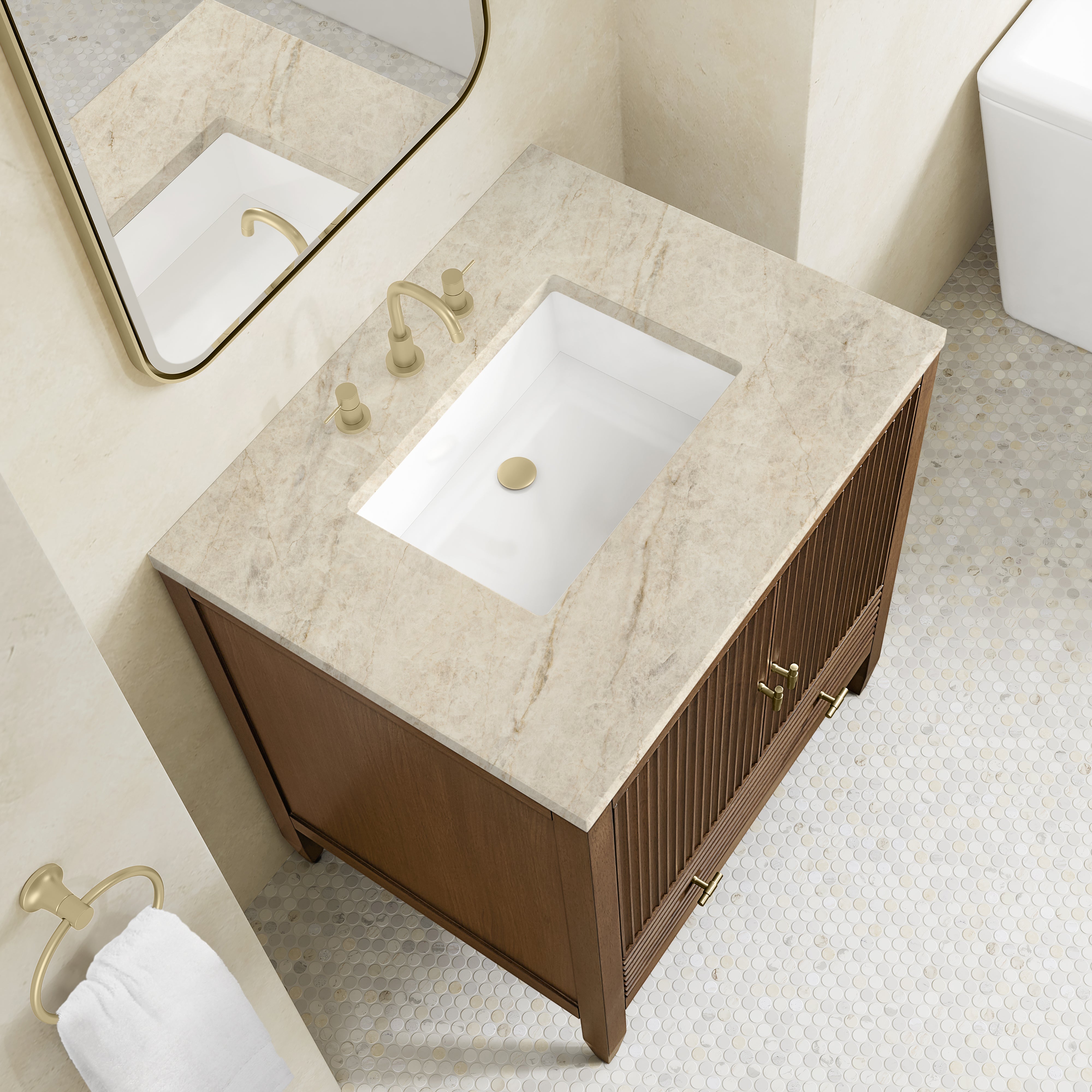 James Martin Myrrin 30" Single Vanity in Mid-Century Walnut with 3cm Countertop
