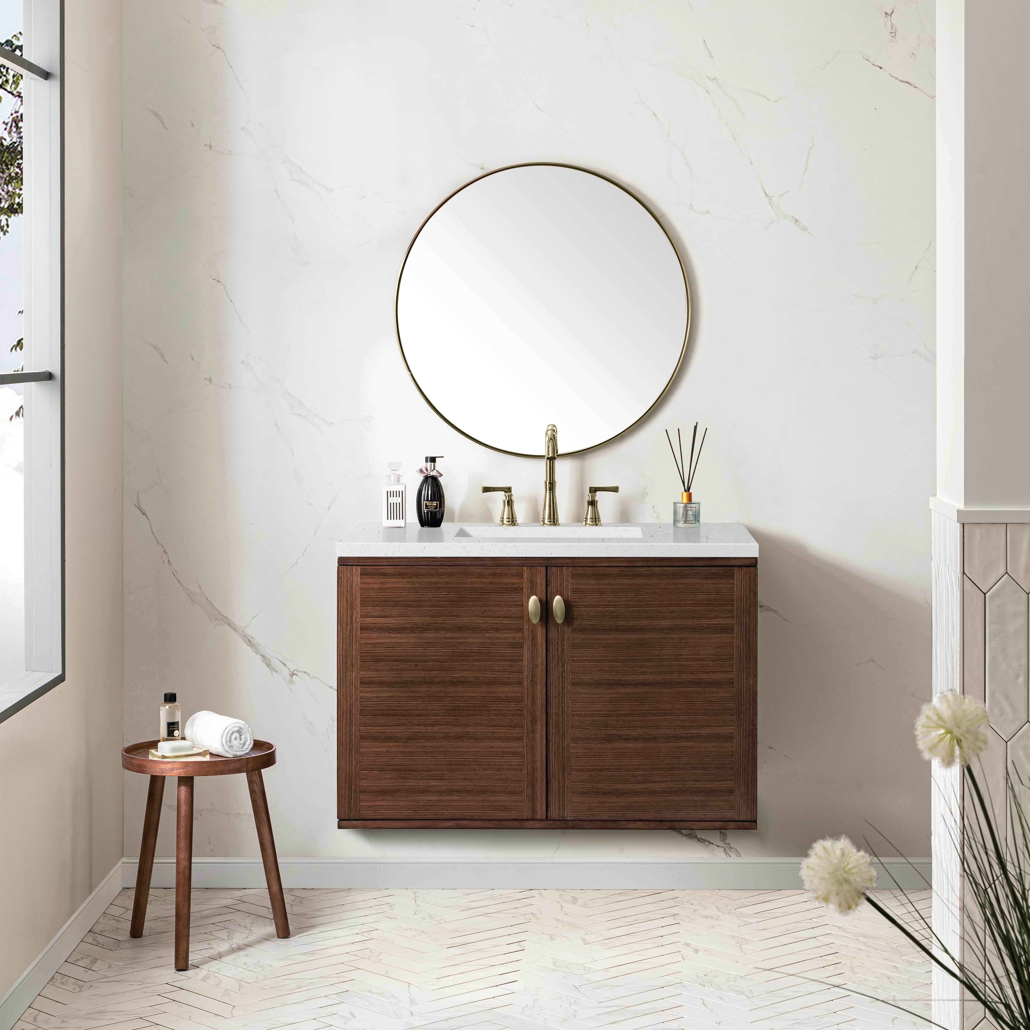 James Martin Amberly 36" Single Vanity in Mid-Century Walnut with 3cm Countertop