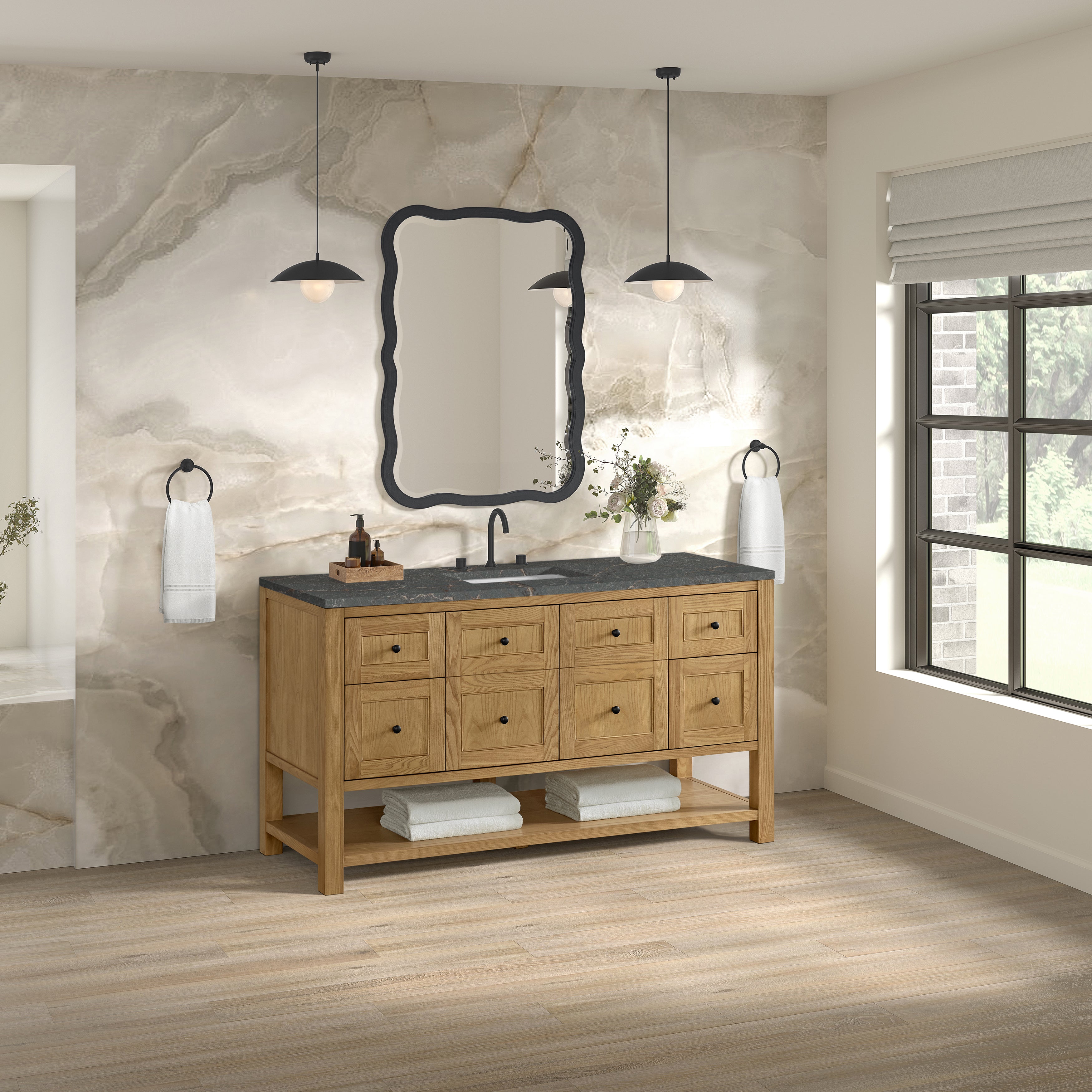 James Martin Breckenridge 60" Single Vanity in Light Natural Oak with 3cm Countertop and FreePower Wireless Charger