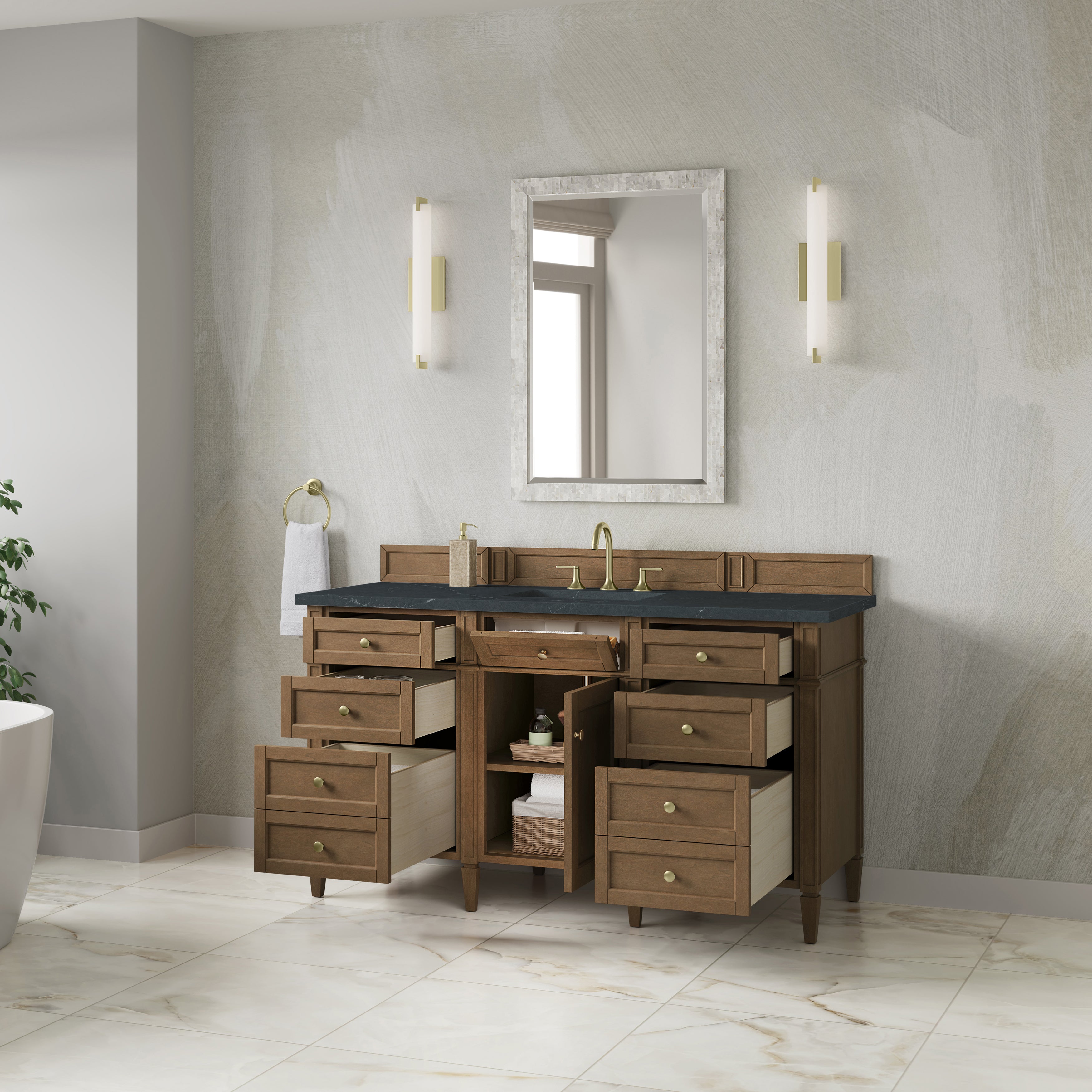 James Martin Brittany 60" Single Vanity in Pecan with 3cm Countertop