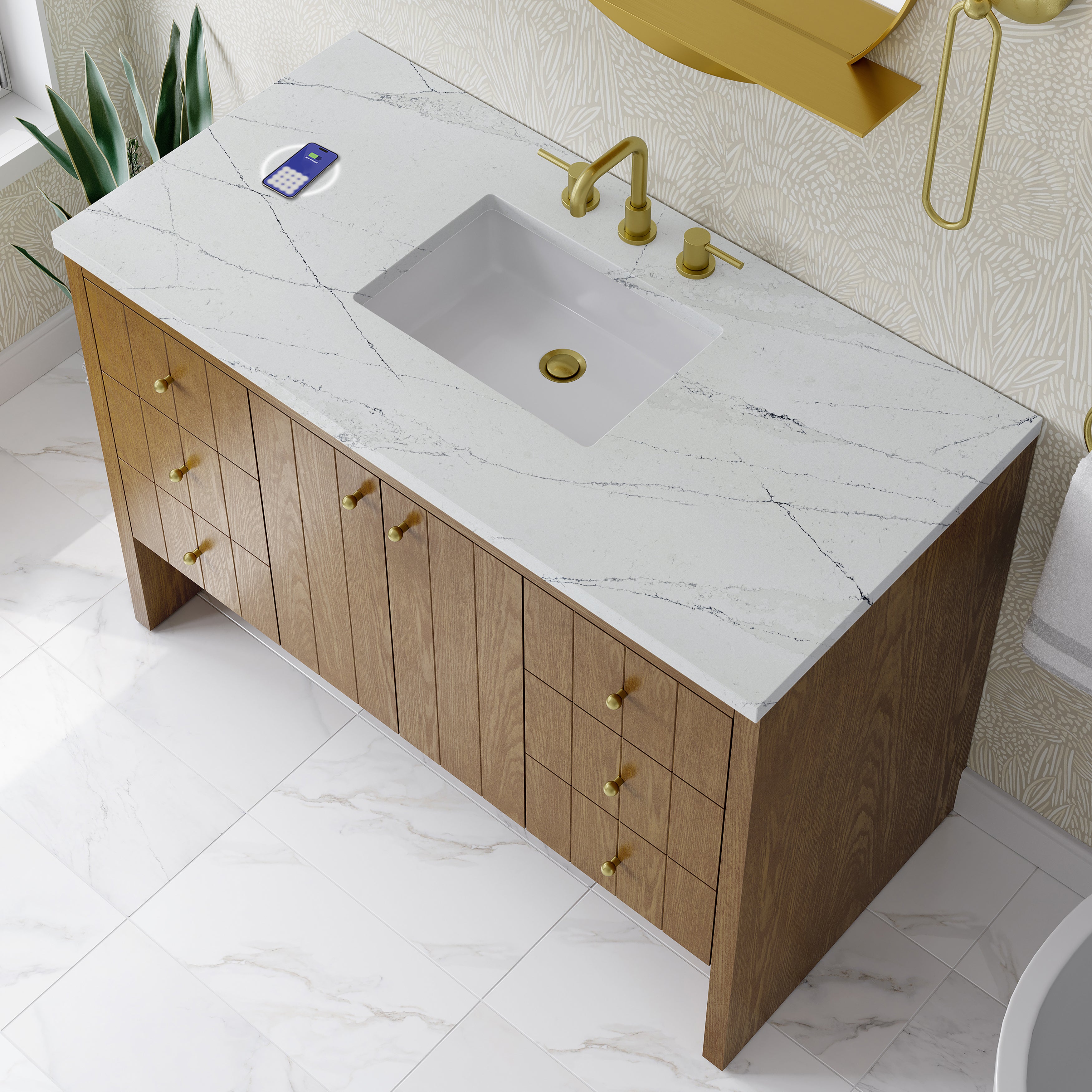 James Martin Hudson 48" Single Vanity in Honey Oak with 3cm Countertop and FreePower Wireless Charger