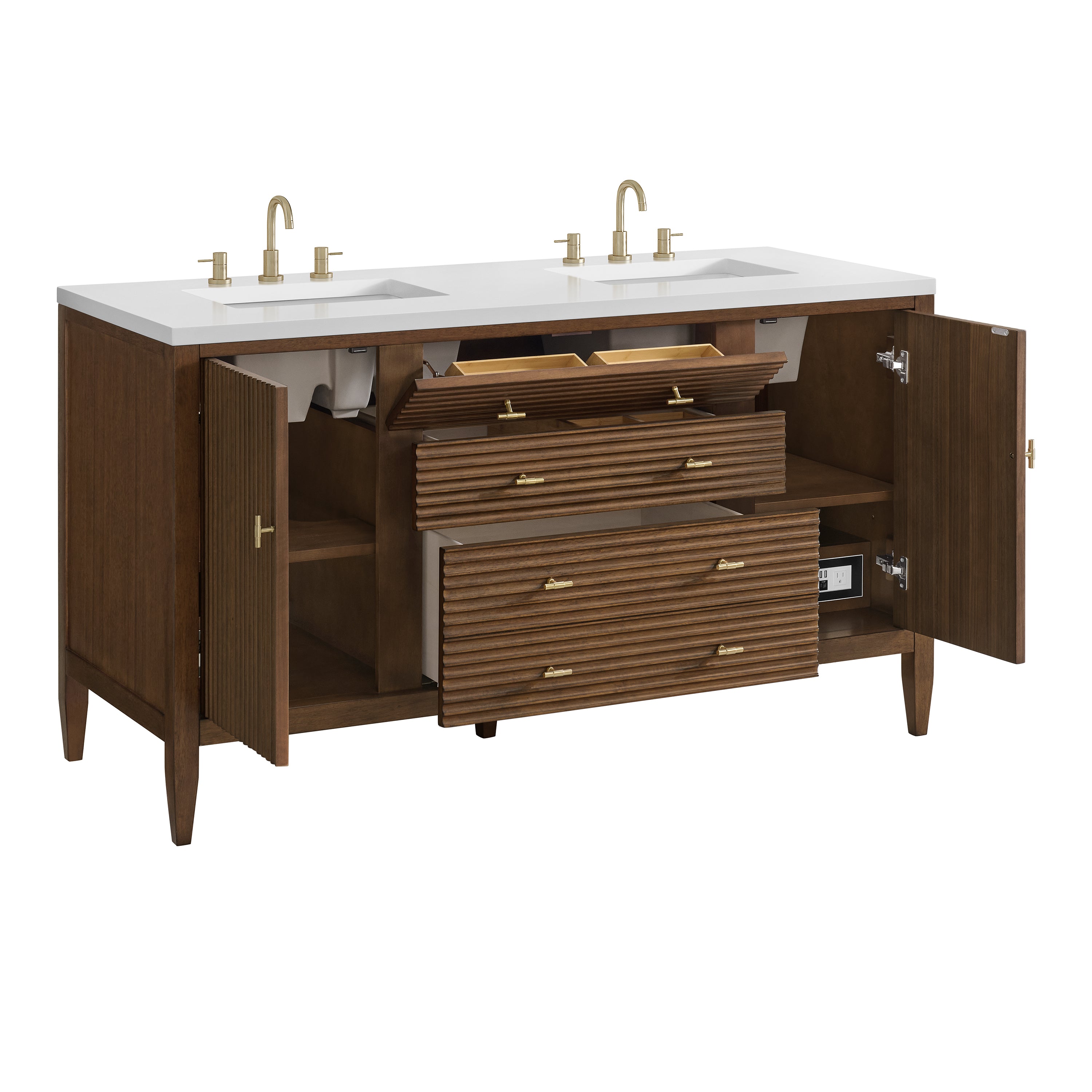 James Martin Myrrin 60" Double Vanity in Mid Century Walnut with 3cm Countertop