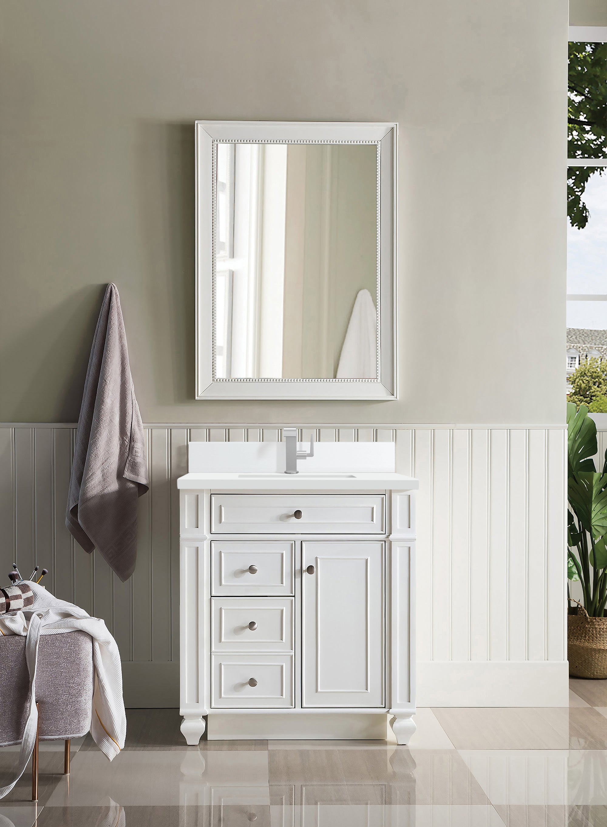 James Martin Bristol 30" Single Vanity in Bright White with 3cm Countertop
