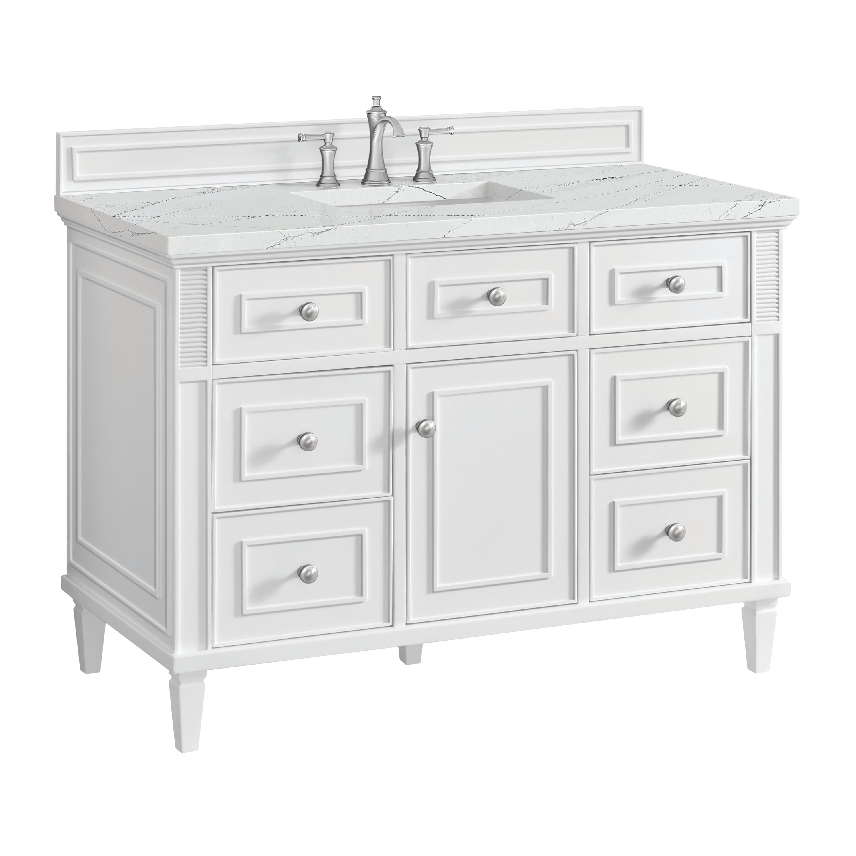 James Martin Lorelai 48" Single Vanity in Bright White with 3cm Countertop and FreePower Wireless Charger