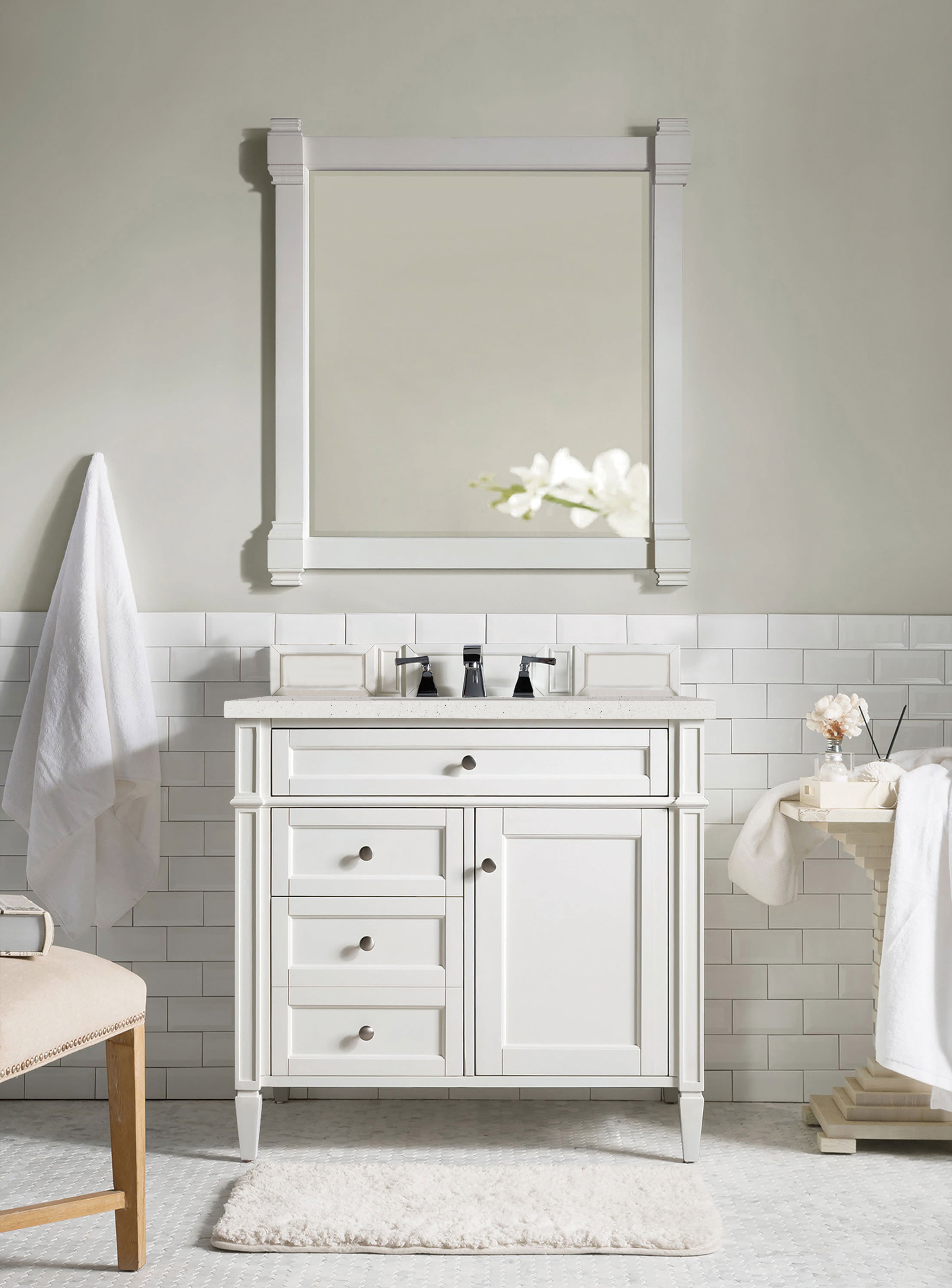 James Martin Brittany 36" Single Vanity in Bright White with 3cm Countertop