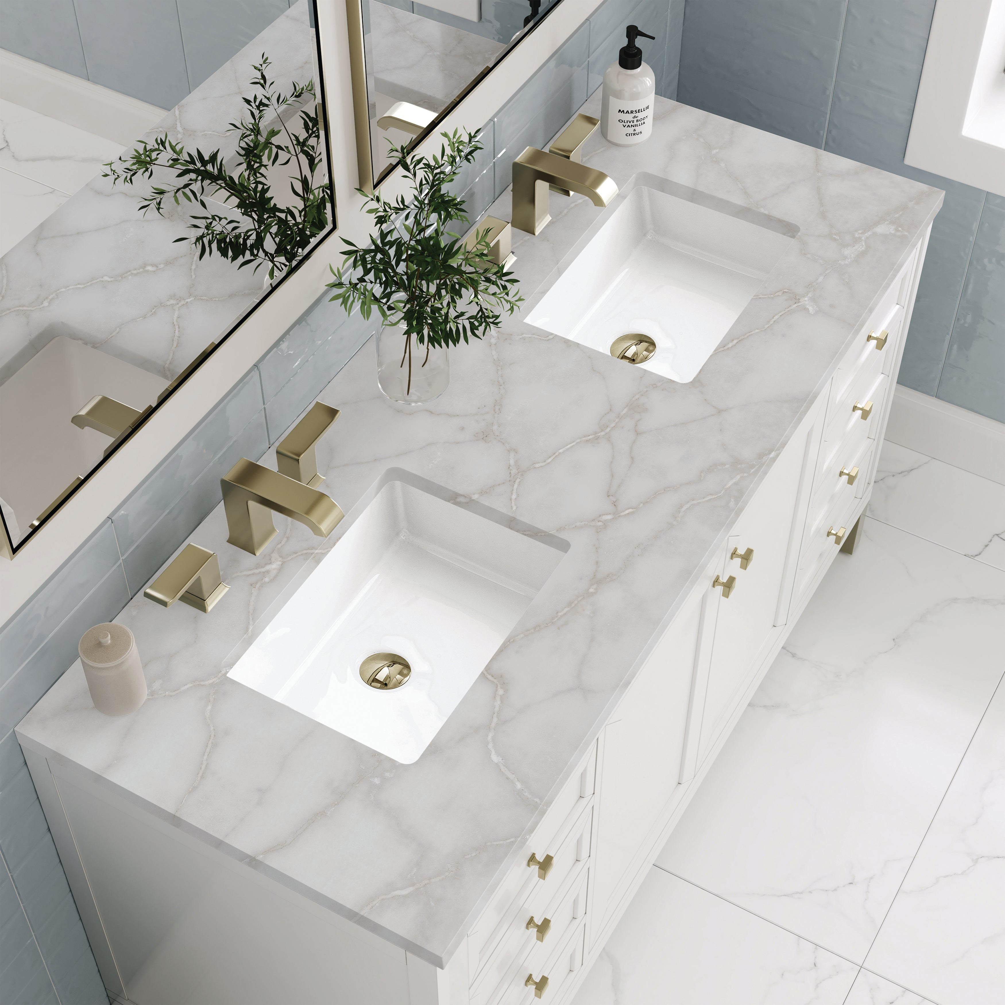James Martin Chicago 60" Double Vanity in Glossy White with 3cm Countertop
