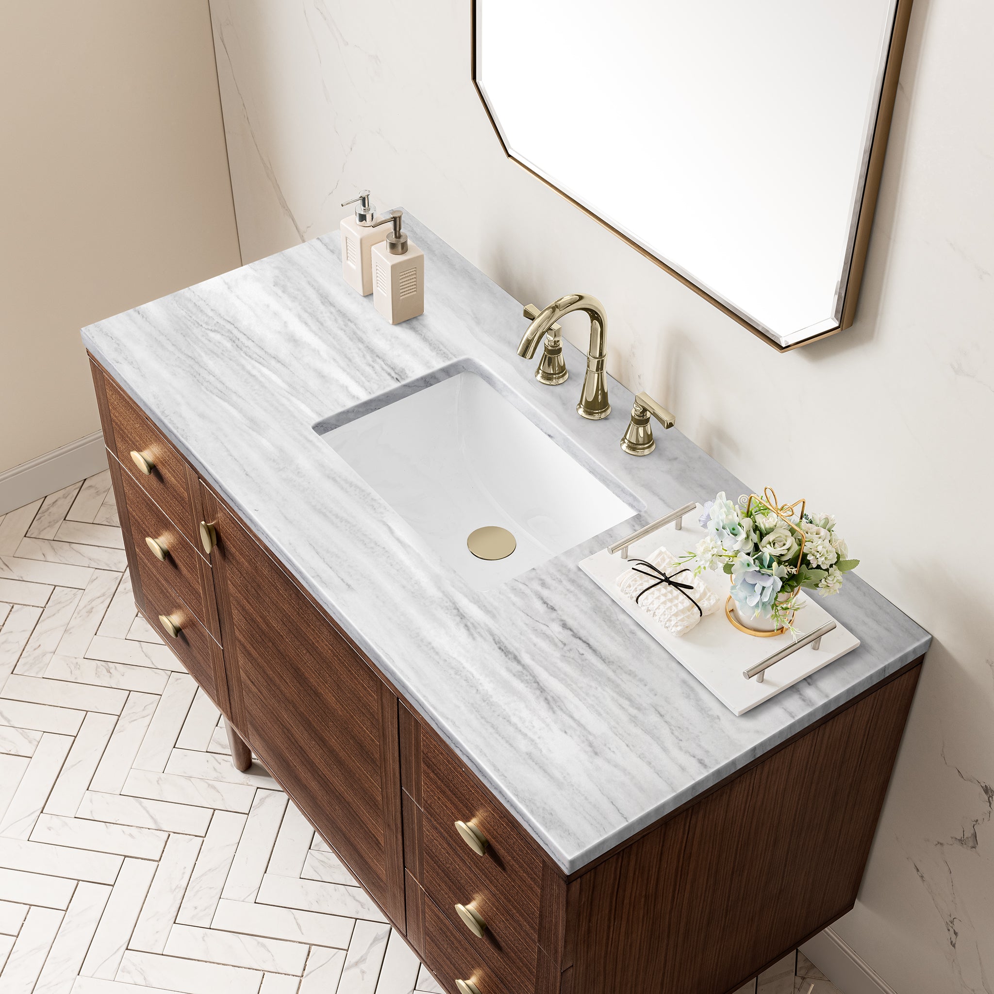 James Martin Amberly 48" Single Vanity in Mid-Century Walnut with 3cm Countertop