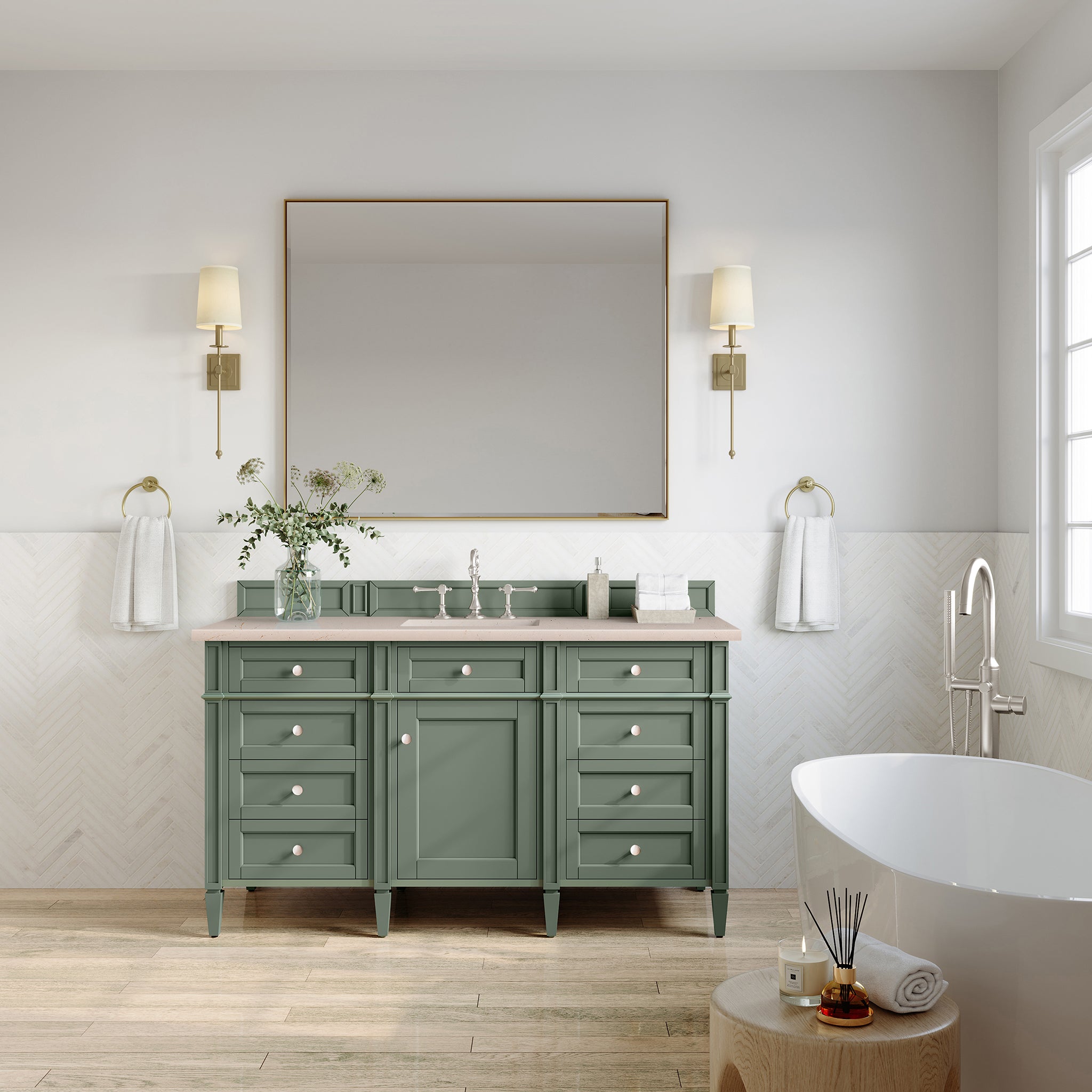 James Martin Brittany 60" Single Vanity in Smokey Celadon with 3cm Countertop