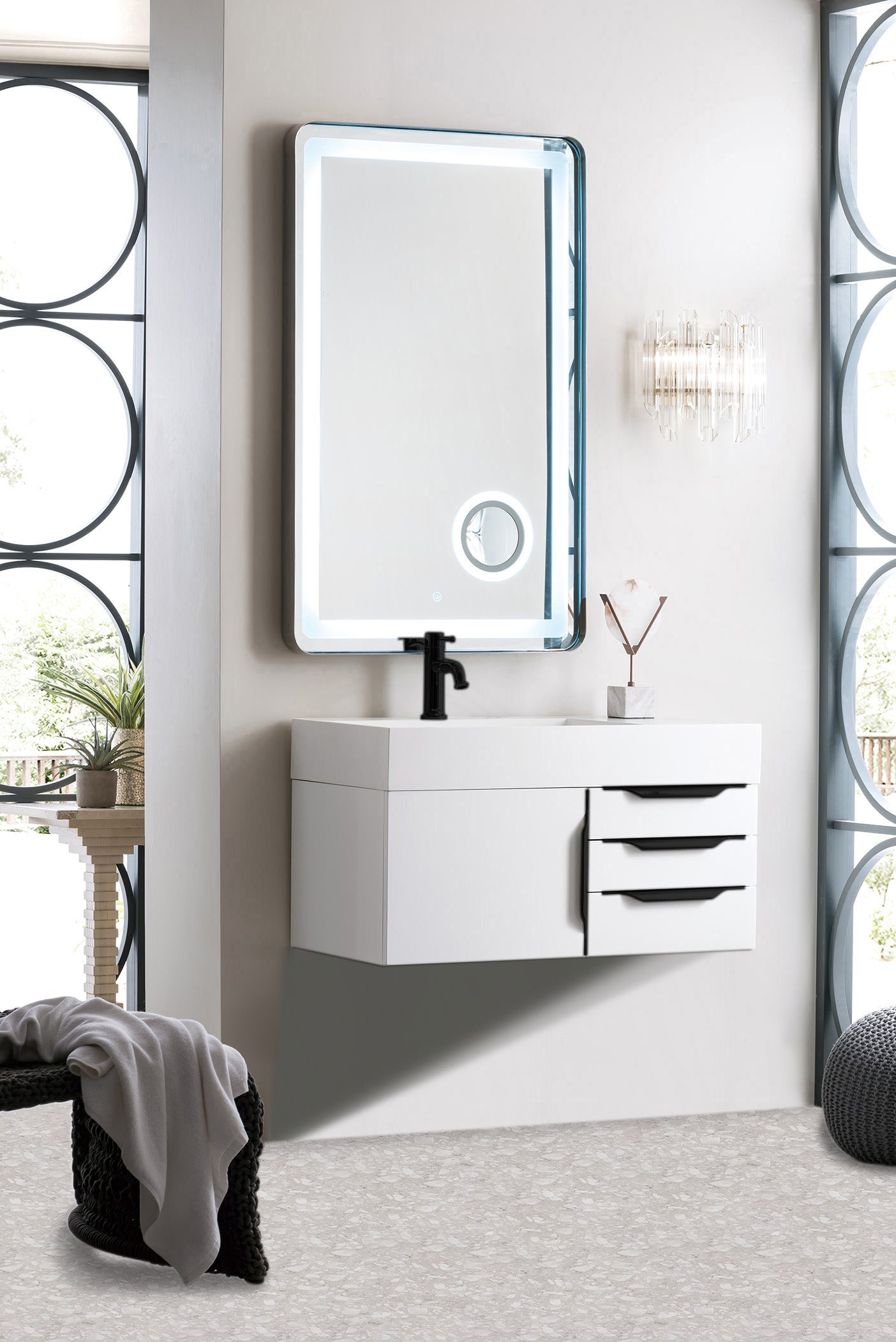 James Martin Columbia 36" Wall Mounted Single Vanity with Mineral Composite Stone Countertop