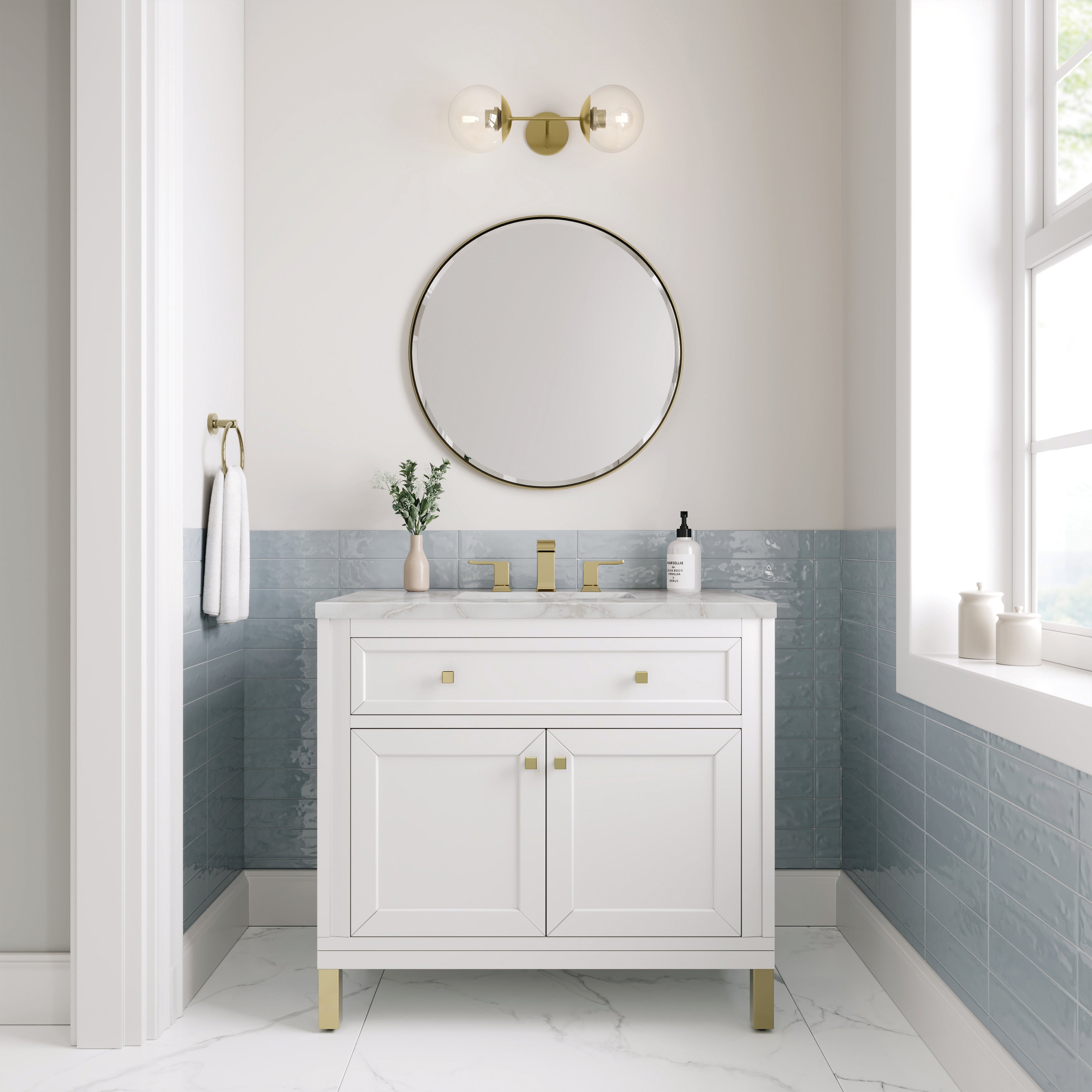 James Martin Chicago 36" Single Vanity in Glossy White with 3cm Countertop