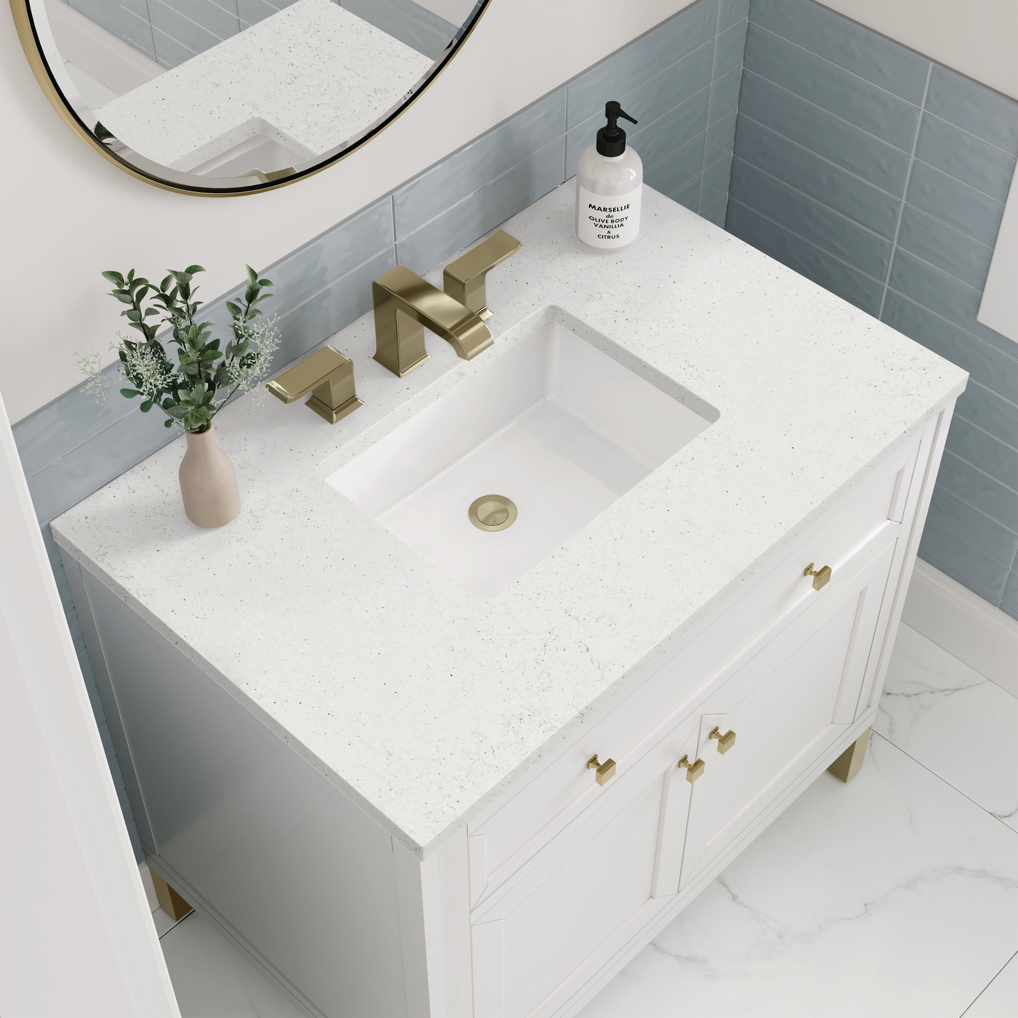 James Martin Chicago 36" Single Vanity in Glossy White with 3cm Countertop