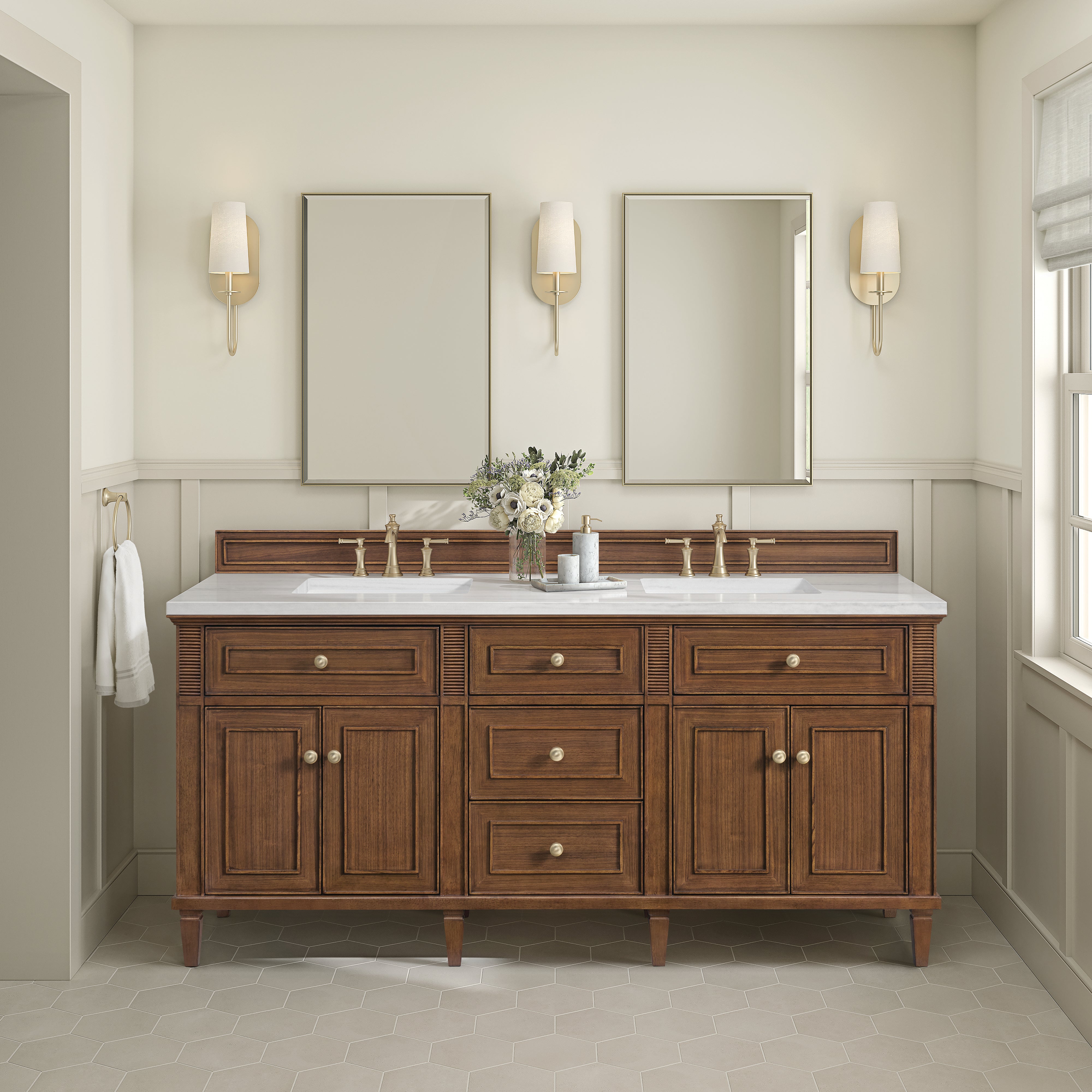 James Martin Lorelai 72"Double Vanity in Mid-Century Walnut with 3cm Countertop