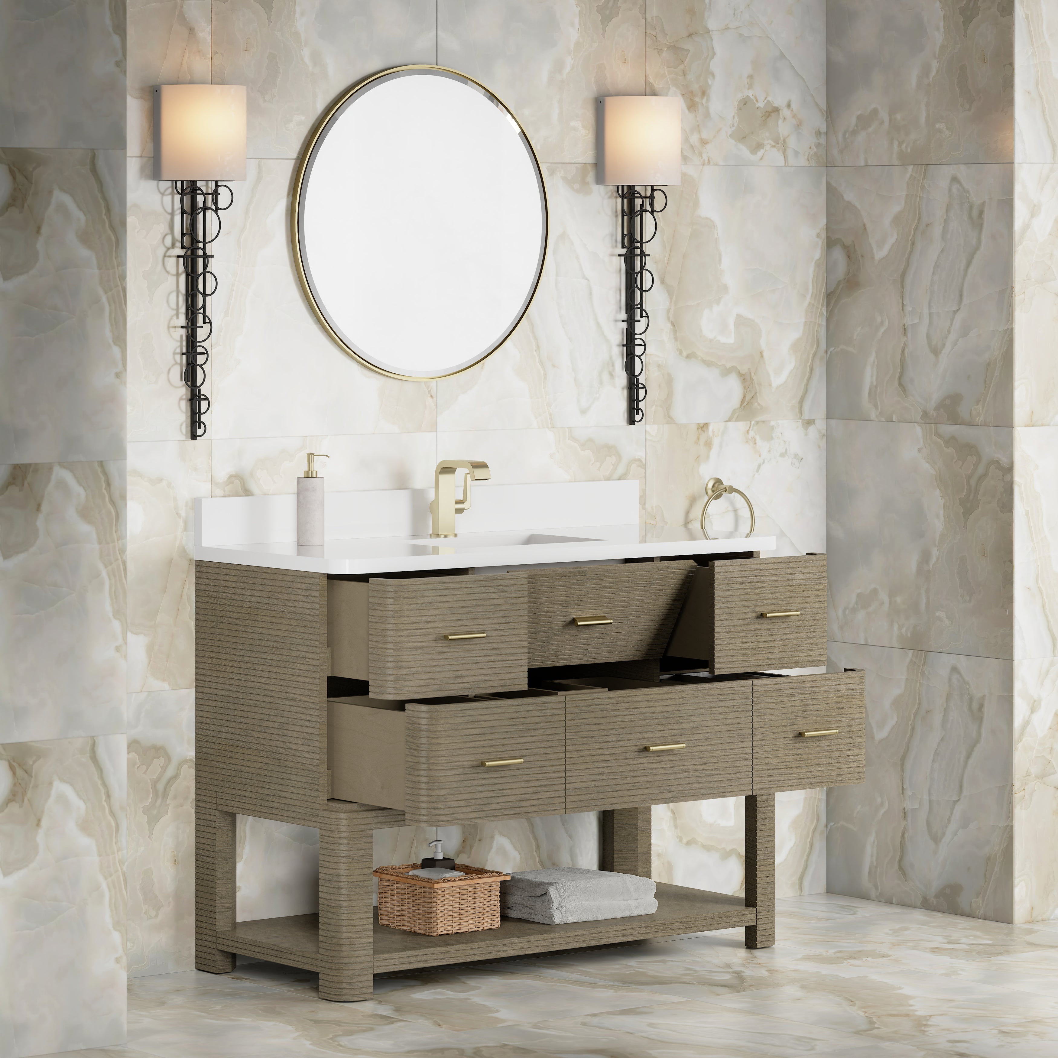 James Martin Lucian 48" Single Vanity in Pebble Oak with 3cm Countertop