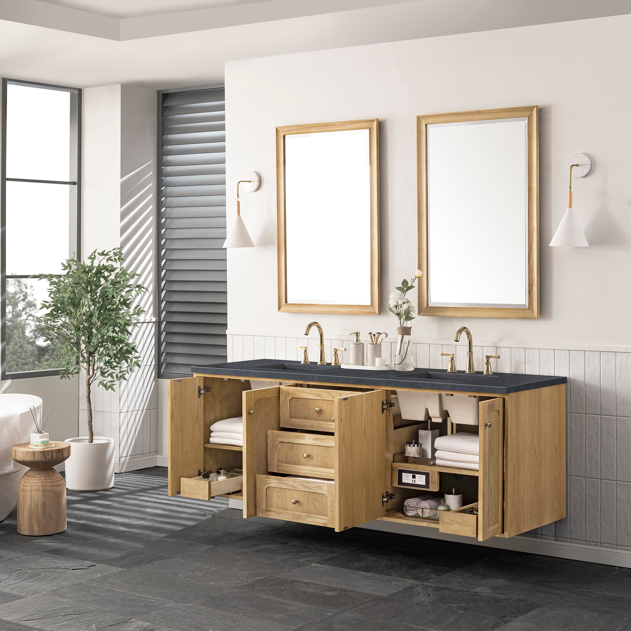 James Martin Laurent 72" Double Vanity in Light Natural Oak with 3cm Countertop