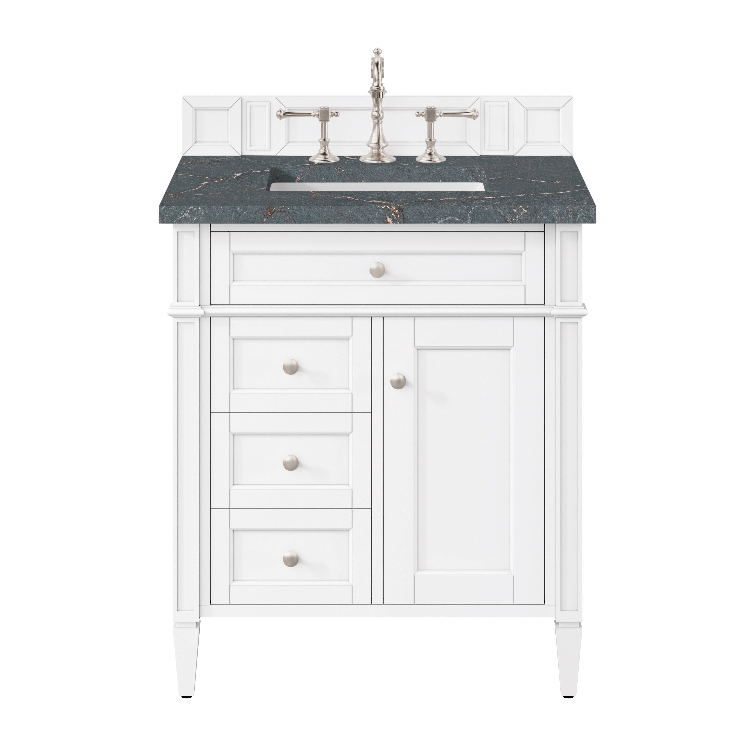 James Martin Brittany 30" Single Vanity in Bright White with 3cm Countertop