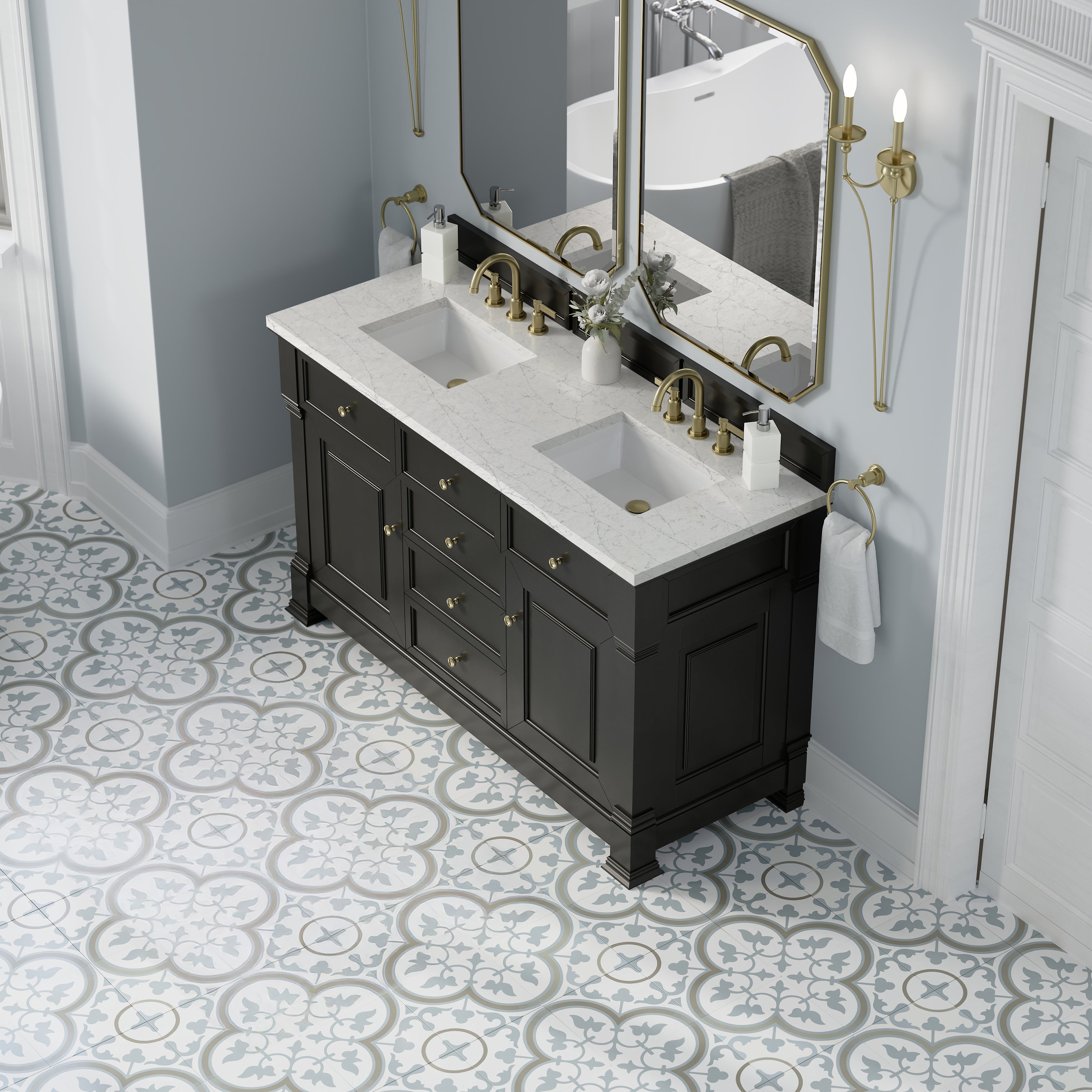 James Martin Brookfield 60" Double Vanity in Black Onyx with 3cm Countertop