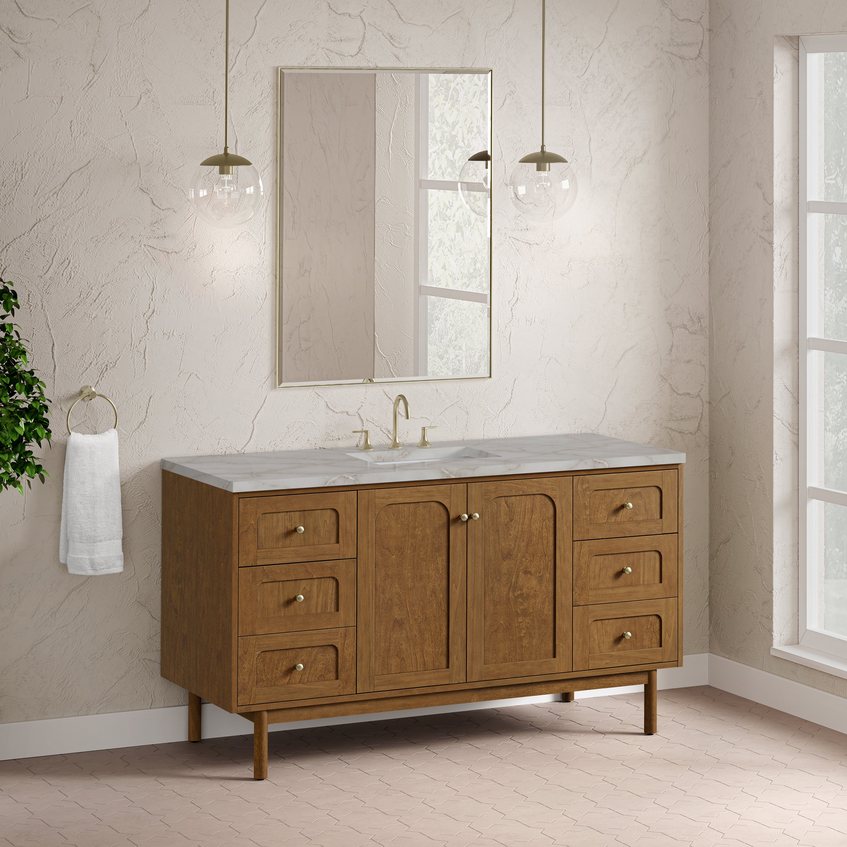 James Martin Laurent 60" Single Vanity in Honey Oak with 3cm Countertop and FreePower Wireless Charger