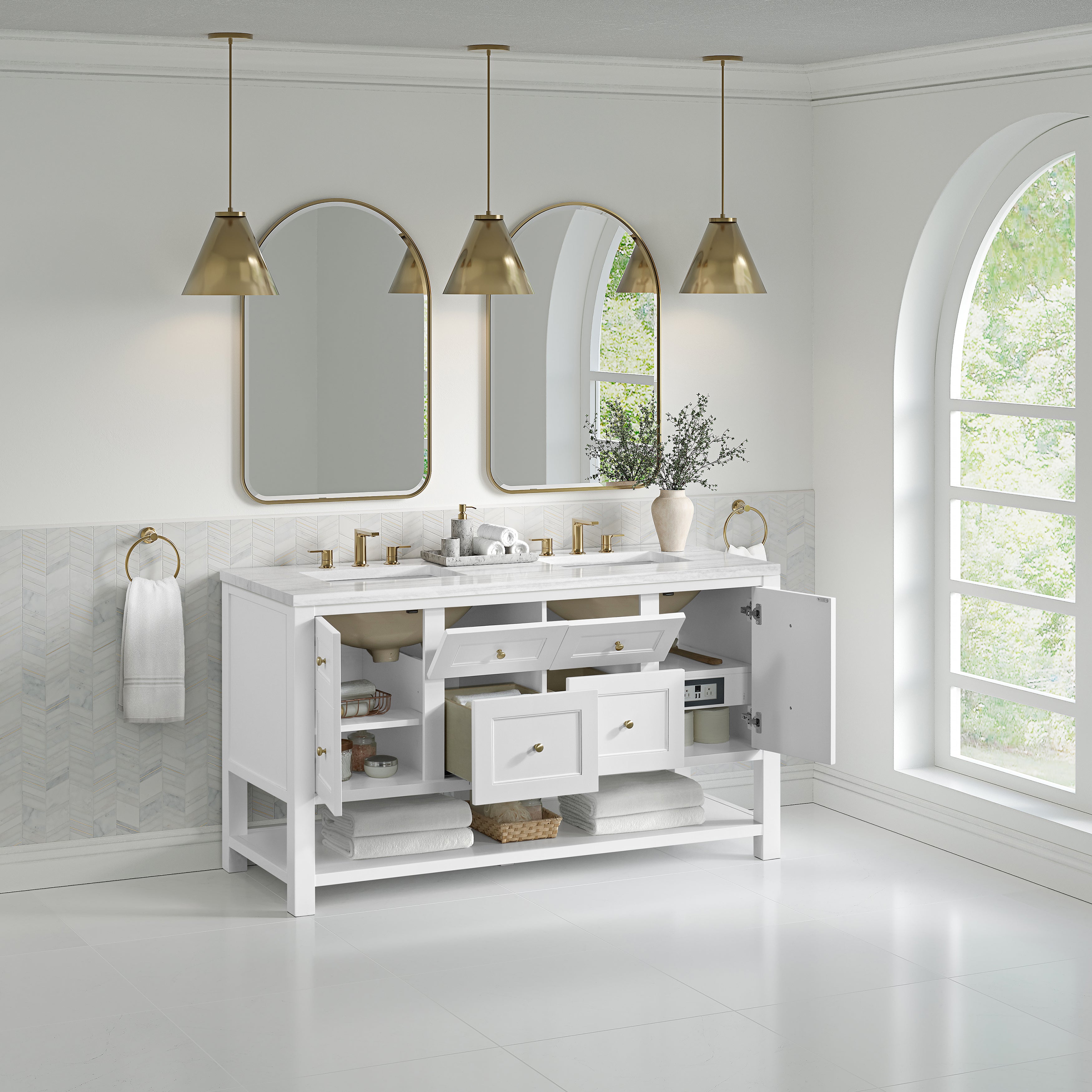 James Martin Breckenridge 60" Double Vanity in Bright White with 3cm Countertop