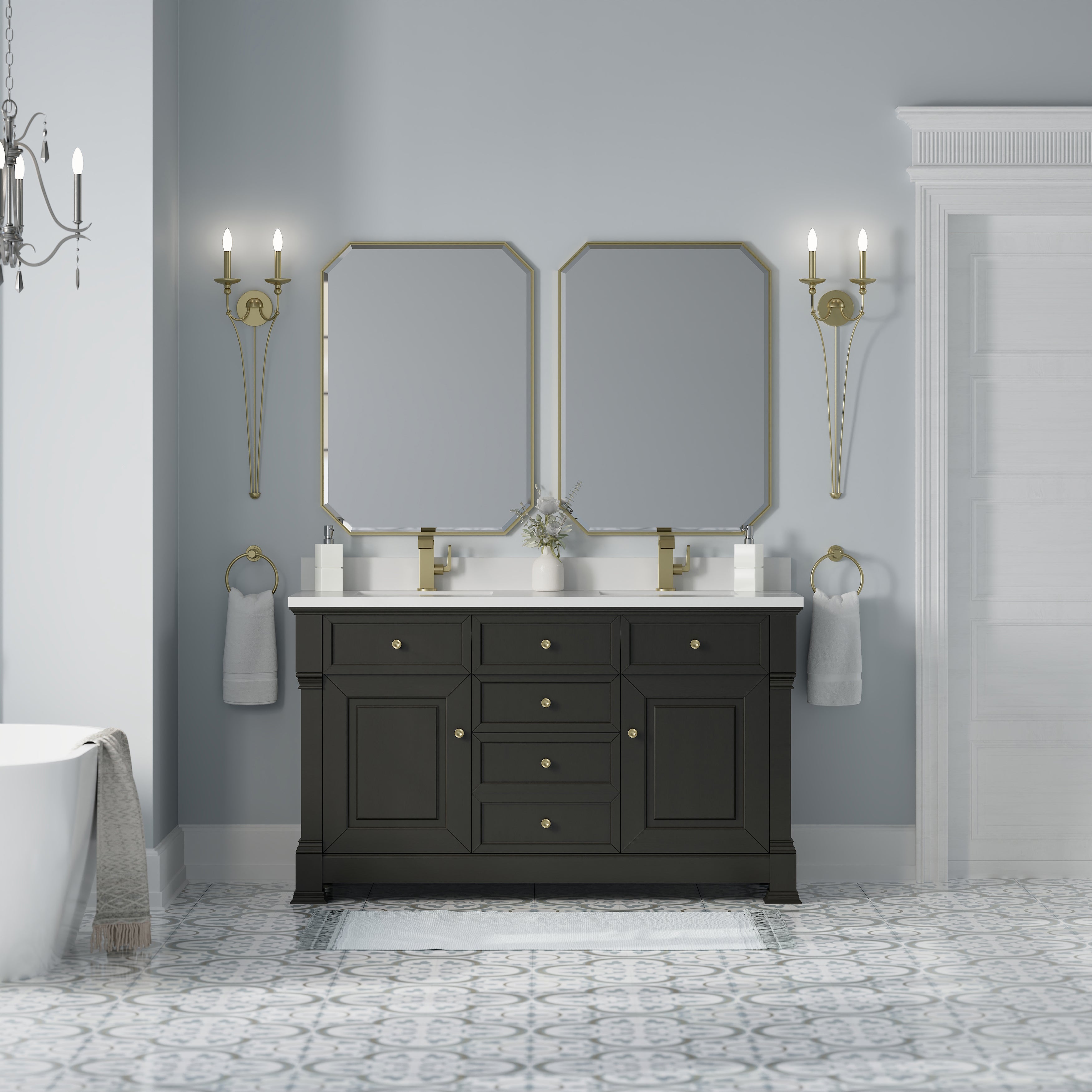 James Martin Brookfield 60" Double Vanity in Black Onyx with 3cm Countertop
