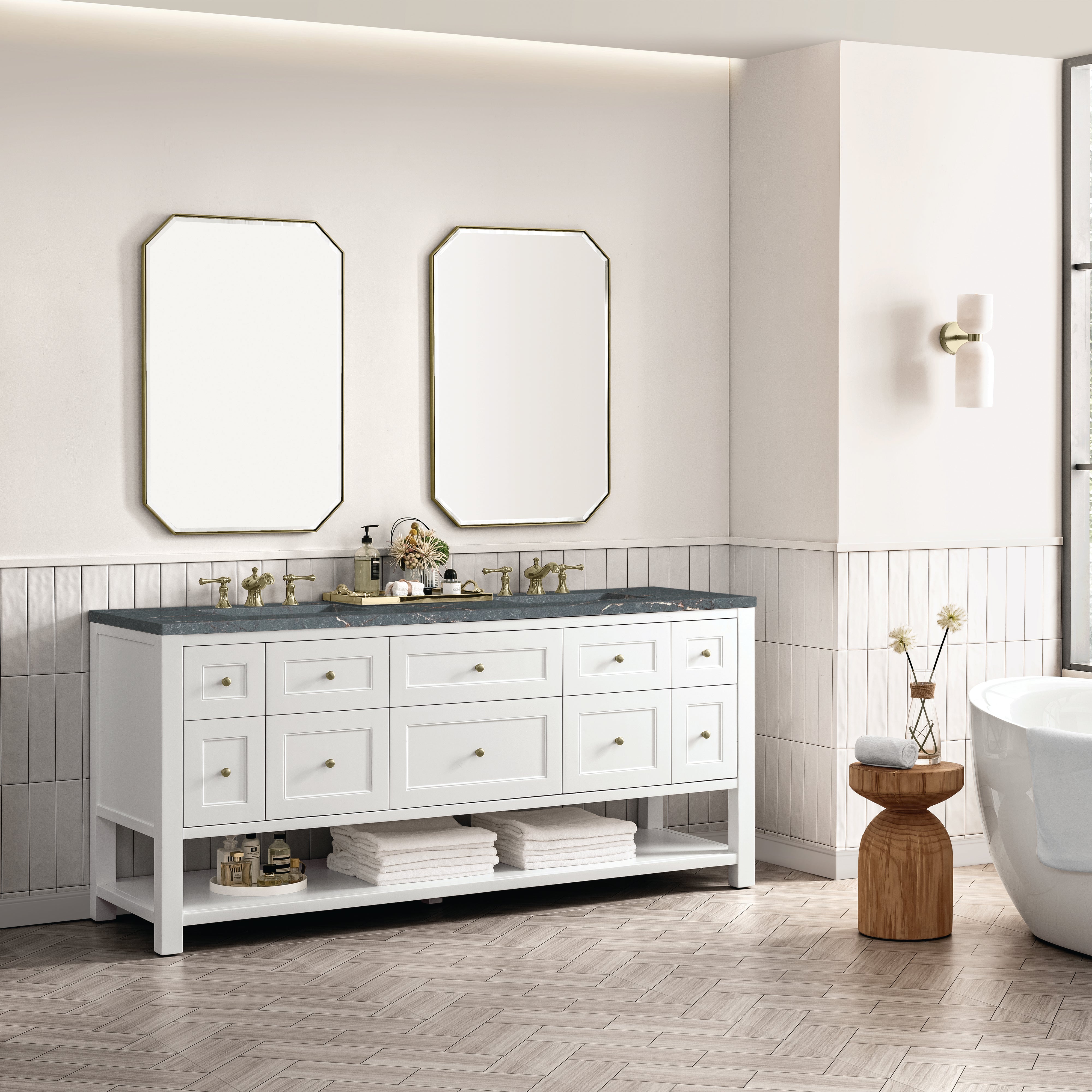 James Martin Breckenridge 72" Double Vanity in Bright White with 3cm Countertop
