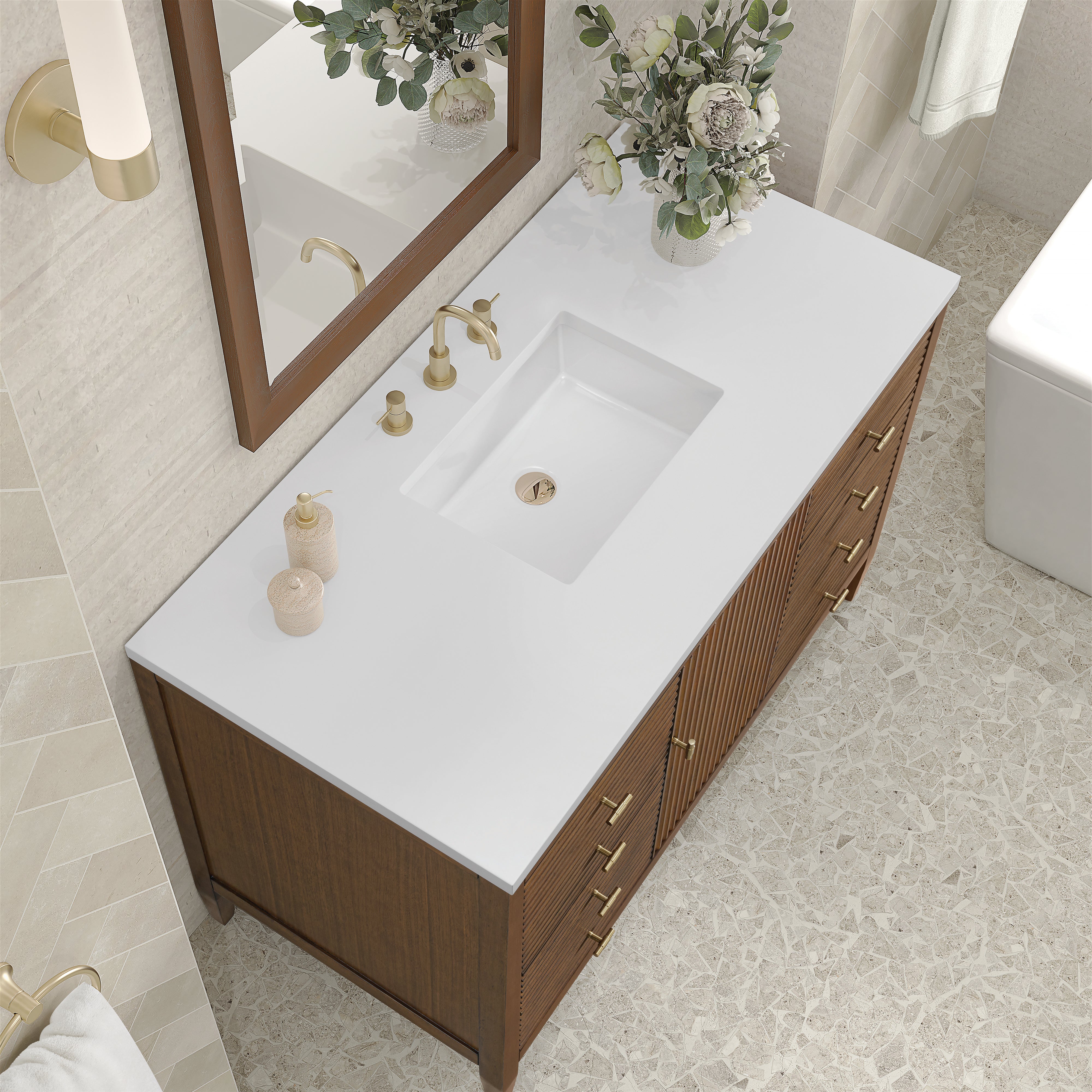 James Martin Myrrin 48" Single Vanity in Mid Century Walnut with 3cm Countertop