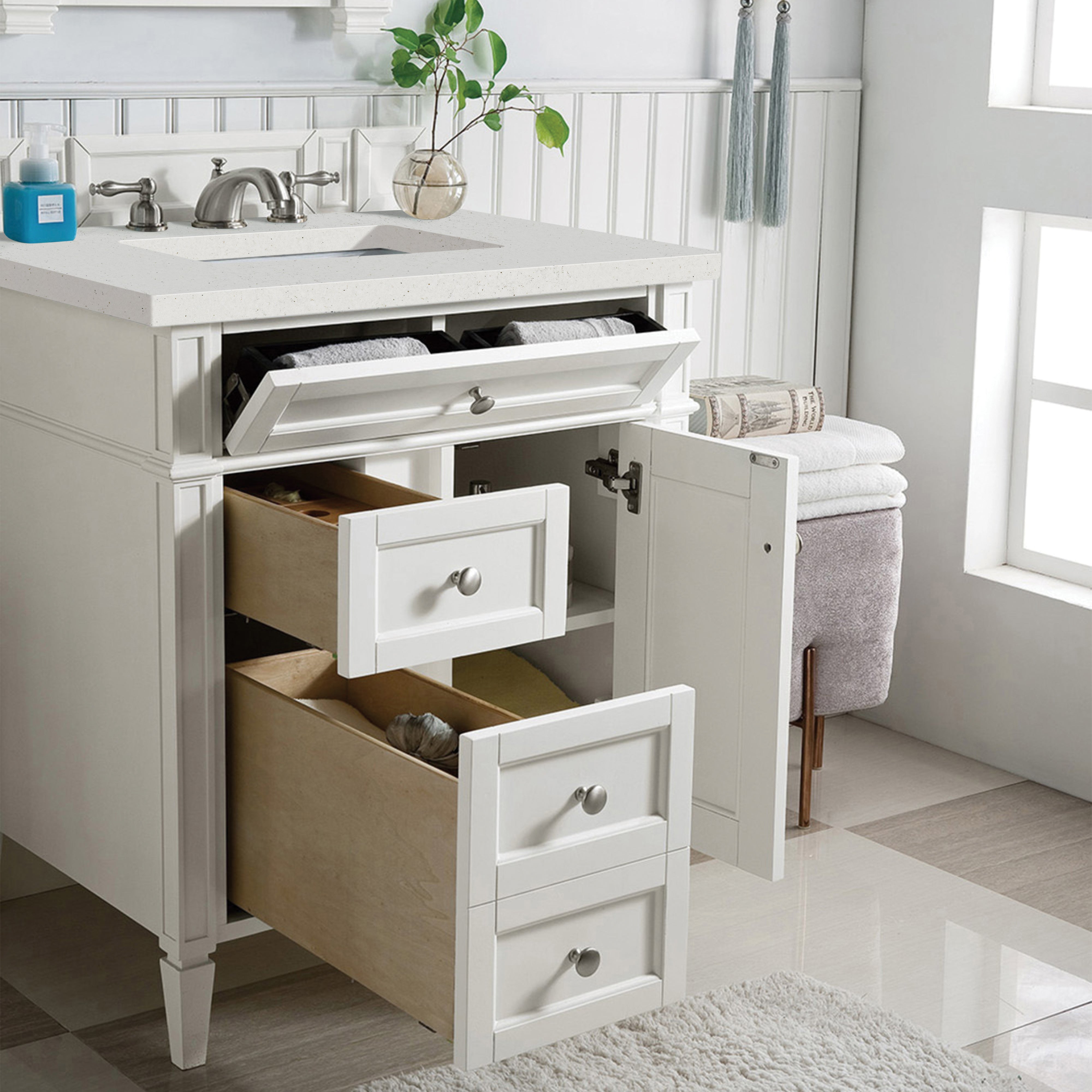 James Martin Brittany 30" Single Vanity in Bright White with 3cm Countertop