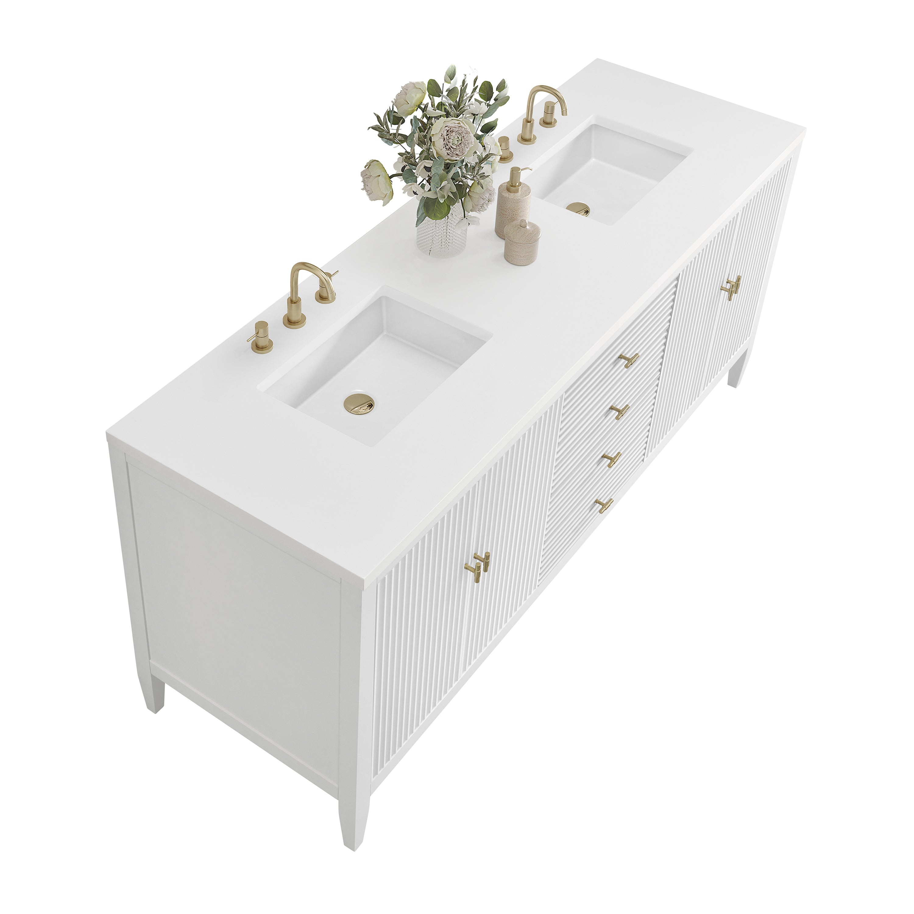 James Martin Myrrin 72" Double Vanity in Bright White with 3cm Countertop