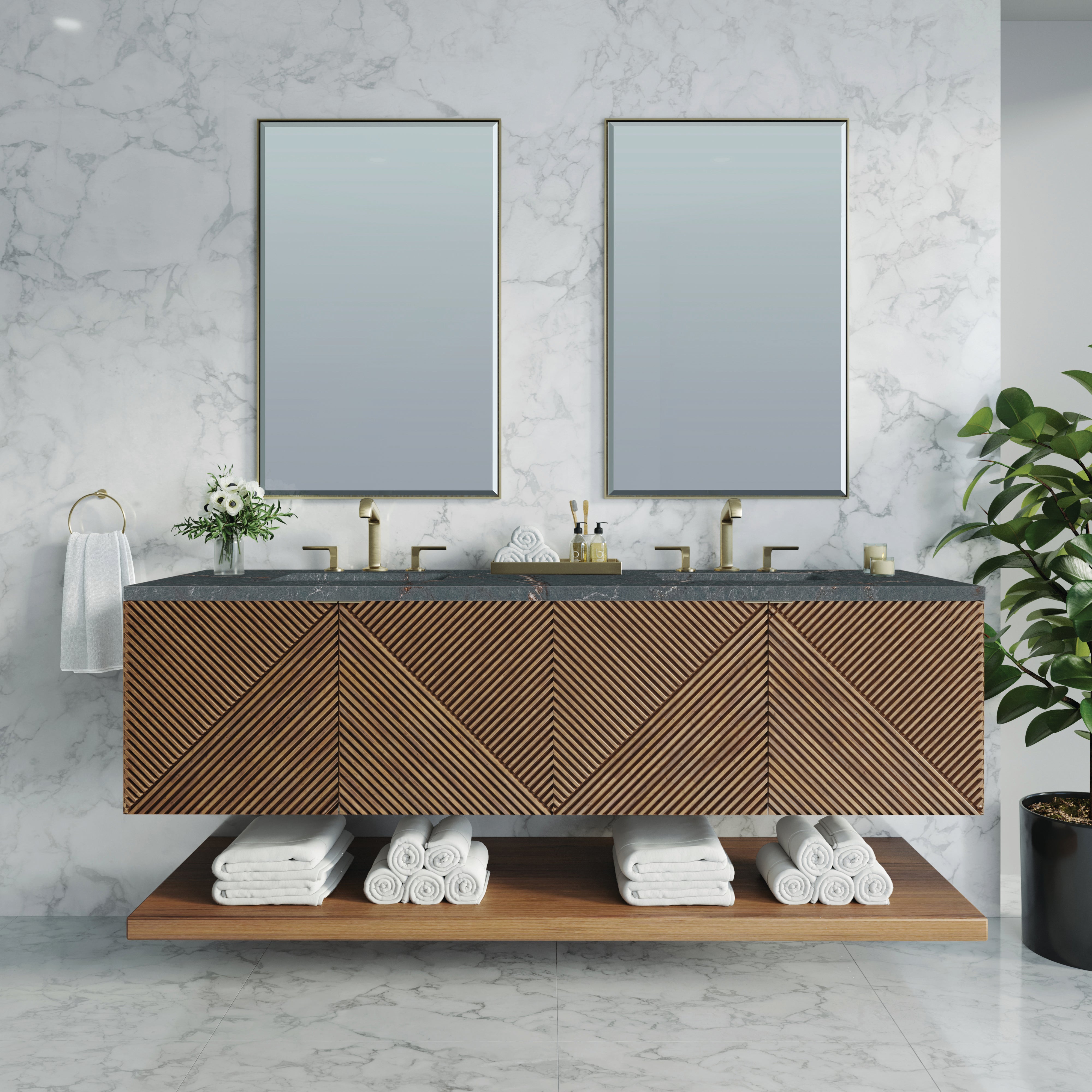 James Martin Marcello 72" Double Vanity in Chestnut with 3cm Countertop and FreePower Wireless Charger
