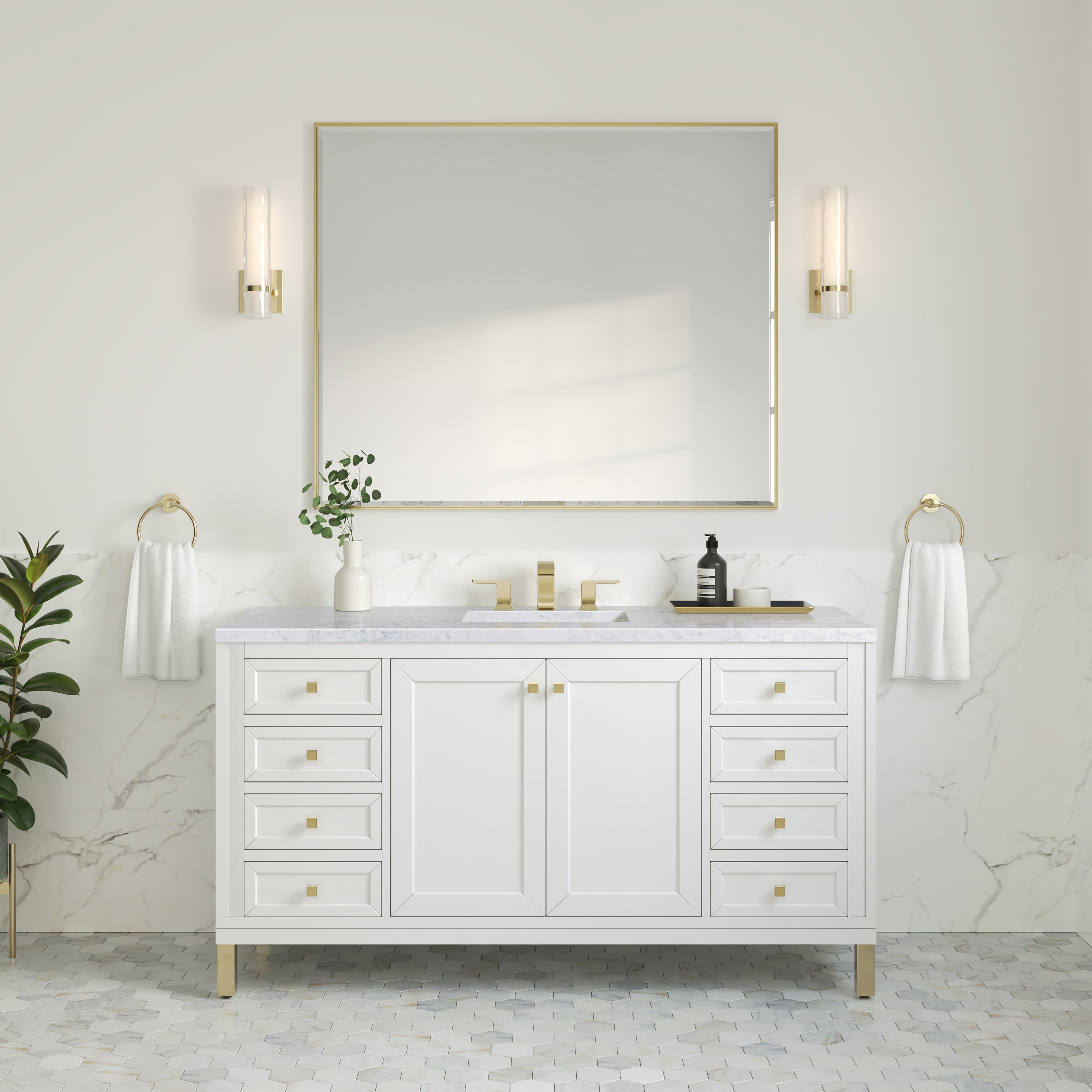 James Martin Chicago 60" Single Vanity in Glossy White with 3cm Countertop