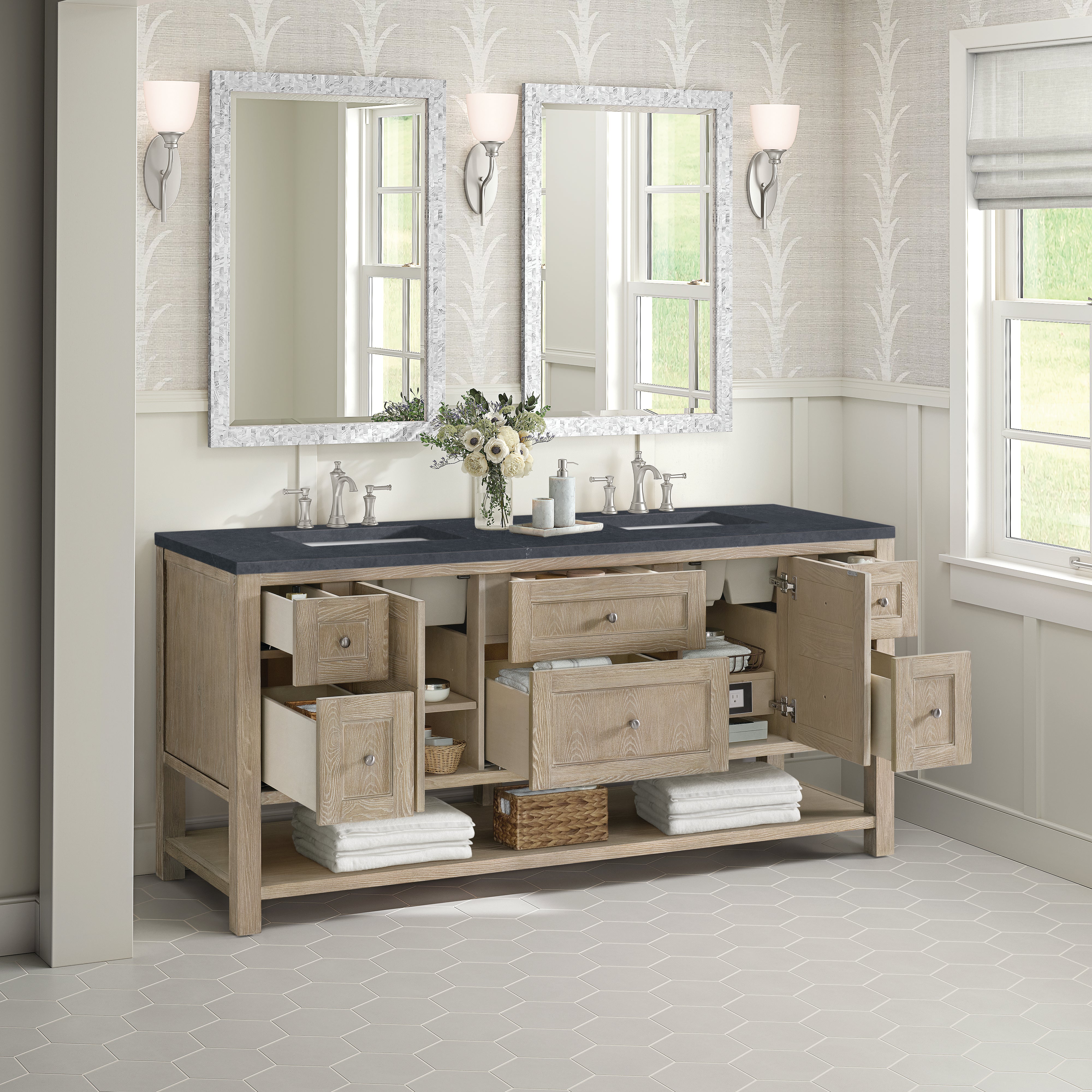 James Martin Breckenridge 72" Double Vanity in Whitewashed Oak with 3cm Countertop