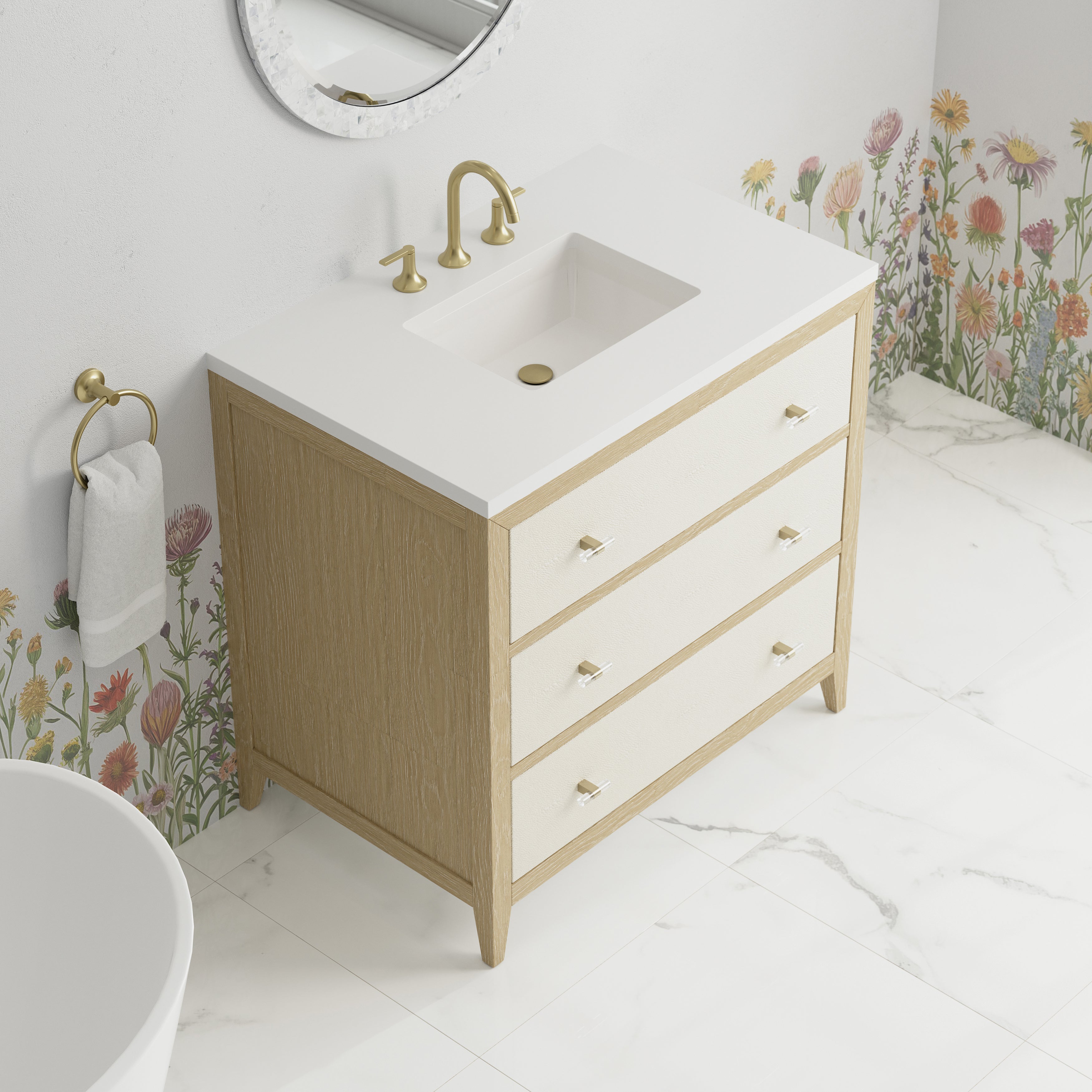 James Martin Celeste 36" Single Vanity in Sunwashed Oak with 3cm Countertop