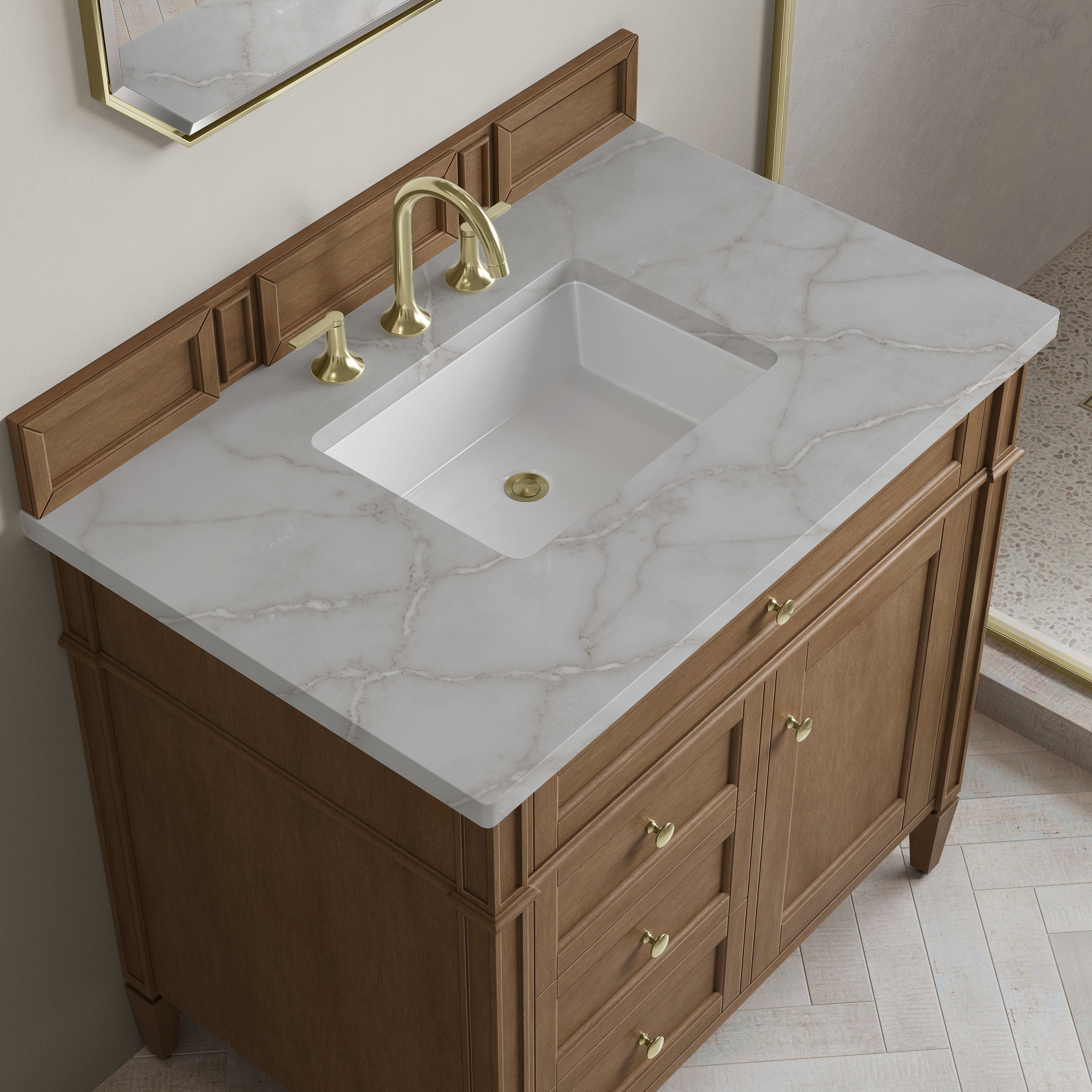 James Martin Brittany 36" Single Vanity in Pecan with 3cm Countertop