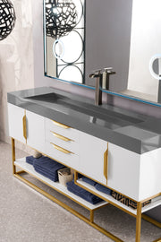 James Martin Columbia 72" Single Vanity in Glossy White, Radiant Gold with Dusk Grey Glossy Composite Stone Top